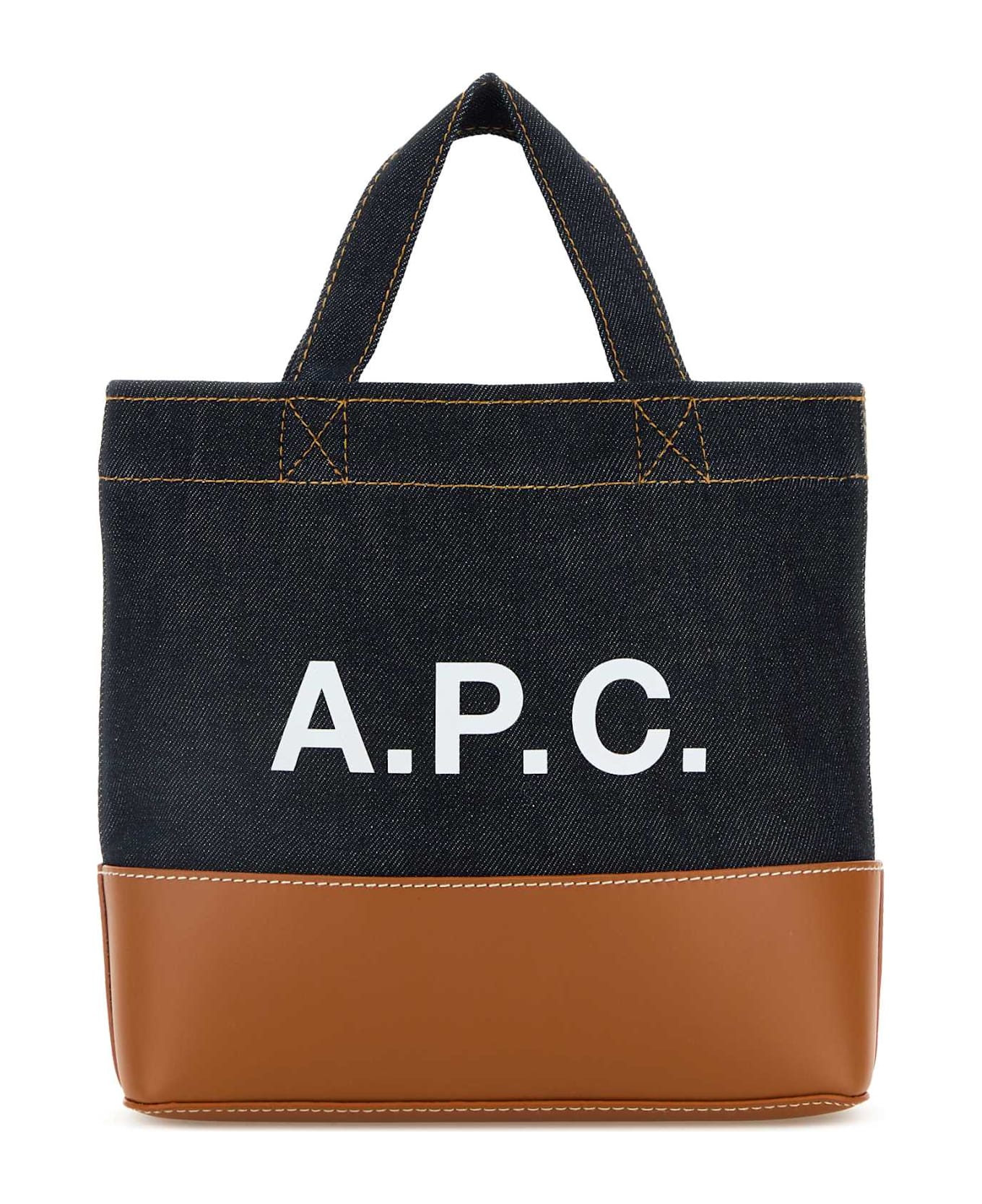 A.P.C. Two-tone Denim And Leather Mini Axel Shopping Bag - CARAMEL