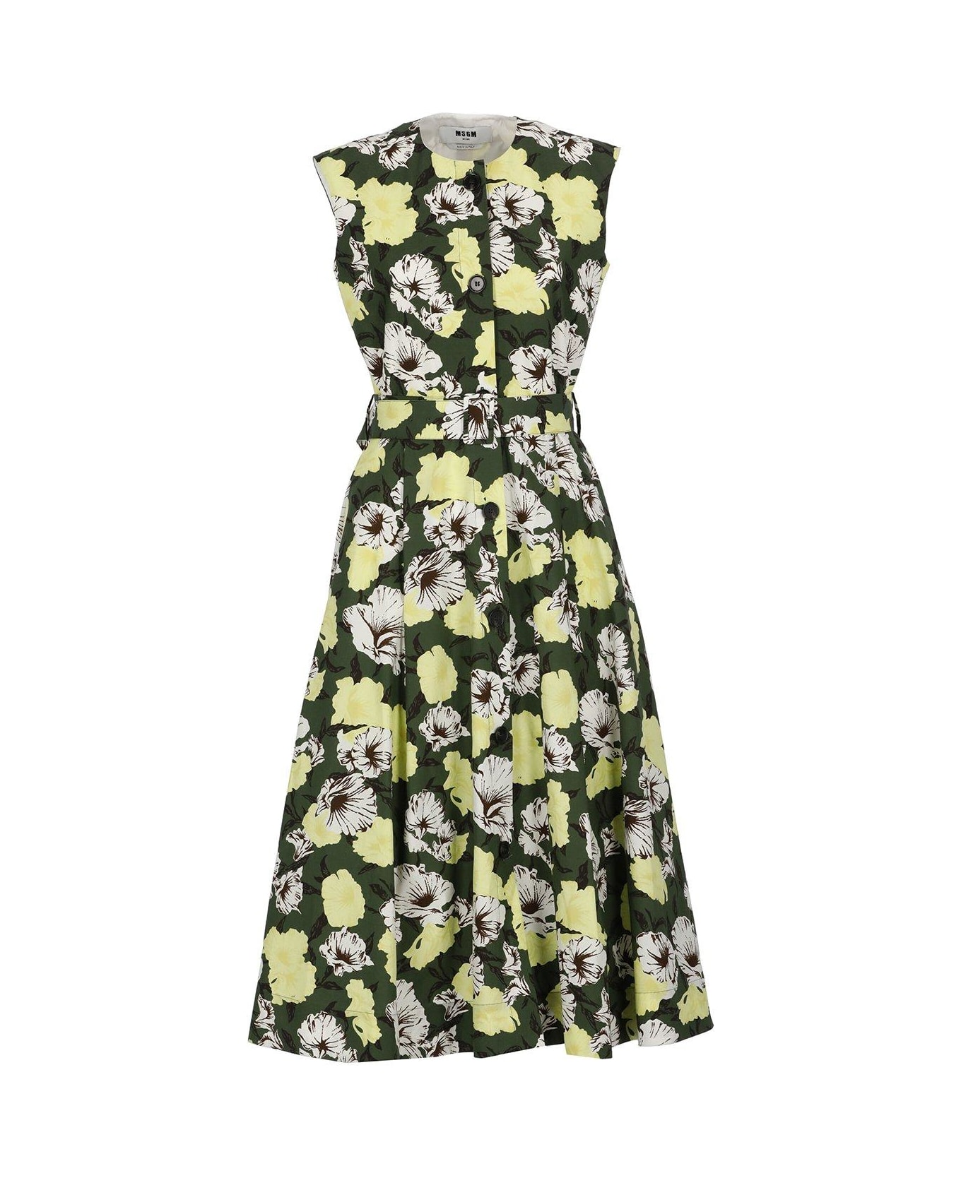 MSGM Floral Print Button-up Dress - Military Green