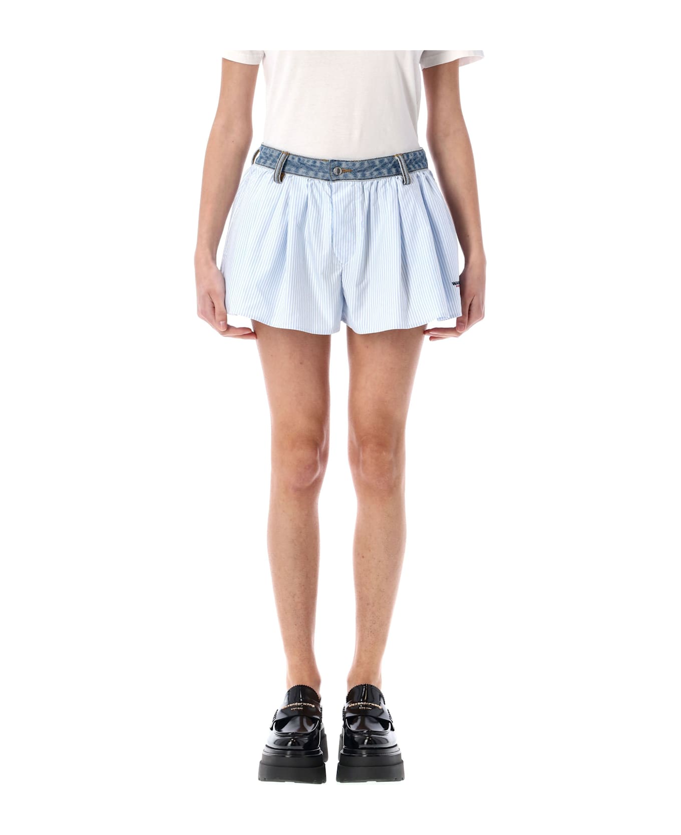 T by Alexander Wang Straiped Shorts - OXFORD BLUE + WHITE STRIPES