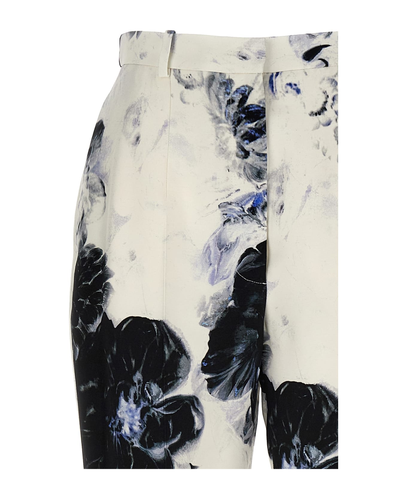 Alexander McQueen Floral Print Viscose Trouser - White ボトムス