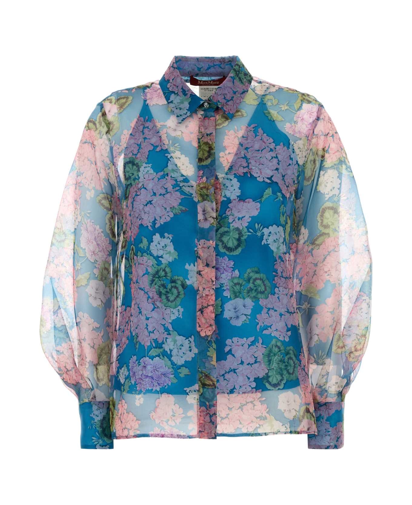 Max Mara Studio Printed Organza Barnaba Shirt - FDO TURCHESE