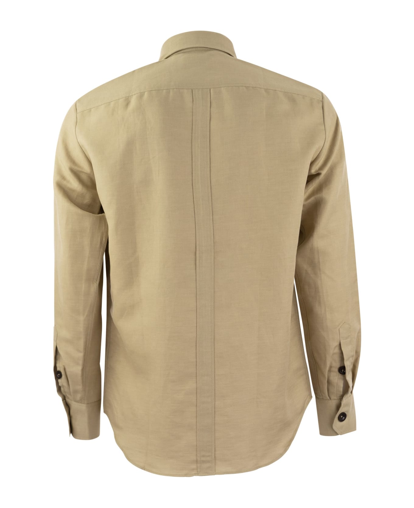 PT Torino Linen And Cotton Safari Shirt - Beige