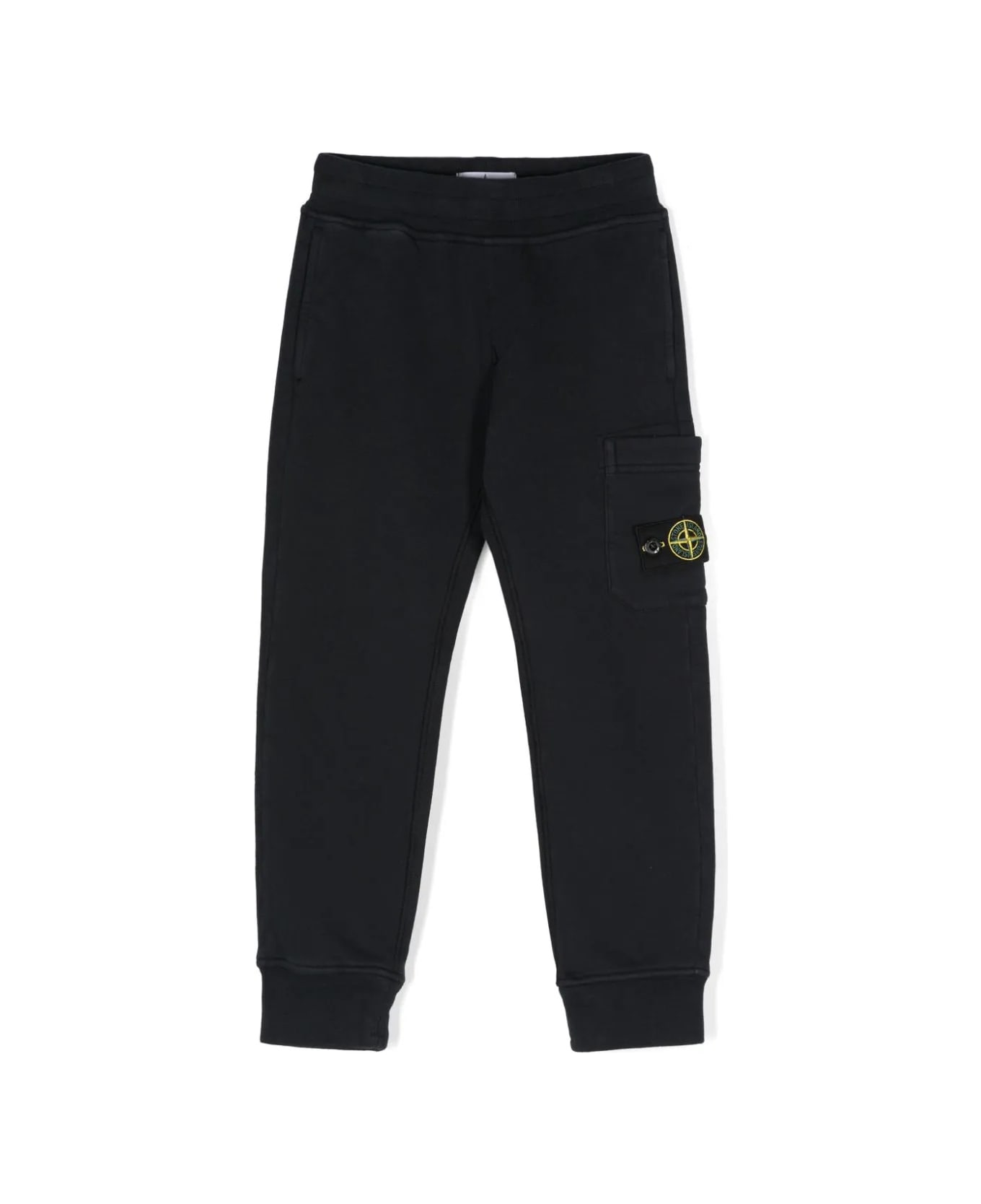 Stone Island Navy Blue Fleece Cotton Cargo Trousers - Blue