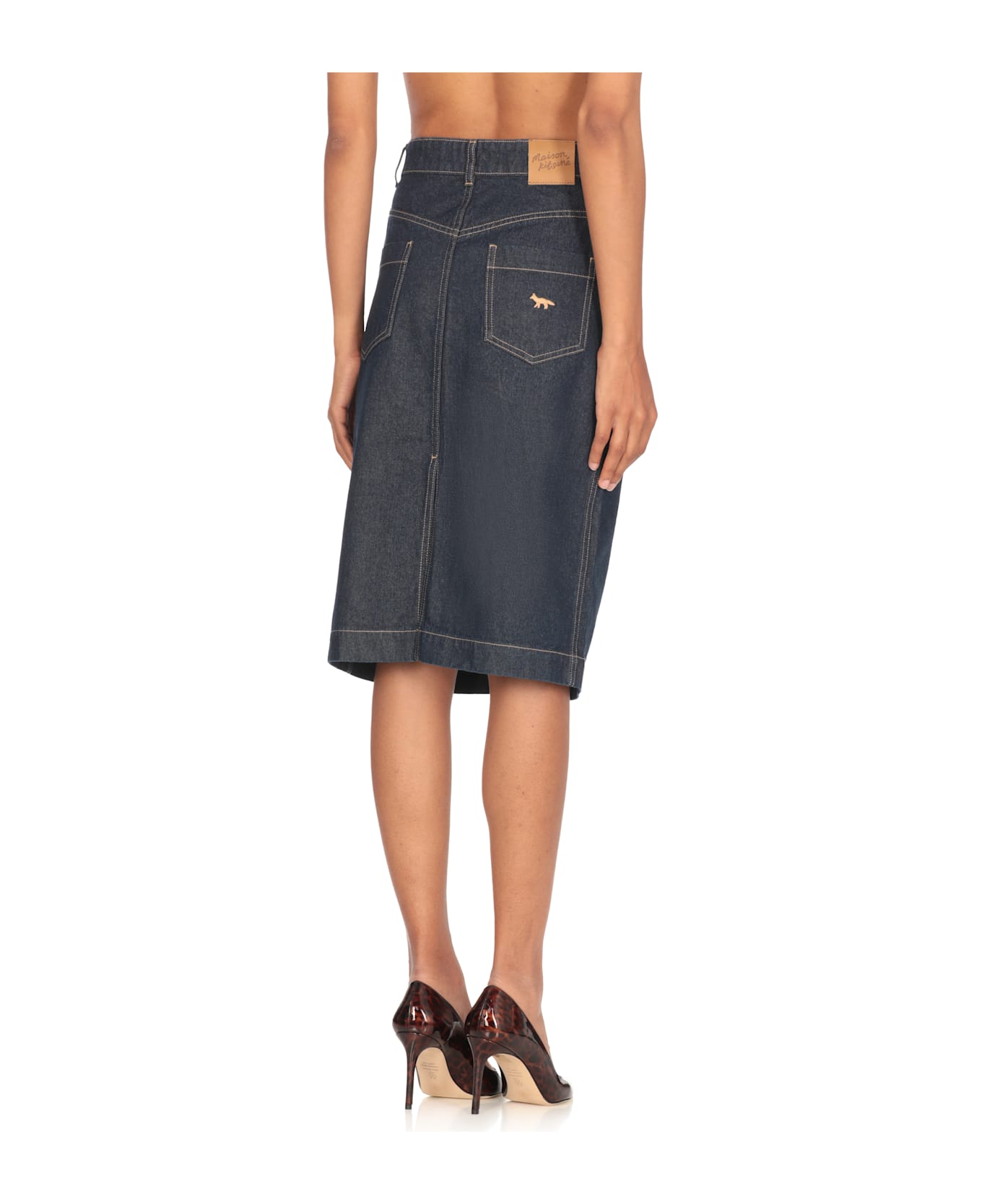 Maison Kitsuné Straight Denim Skirt - Blue