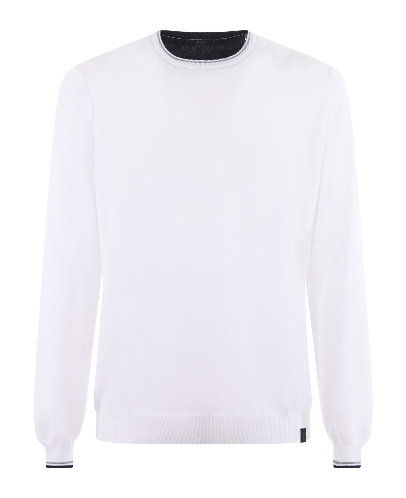 Fay Rib Trim Plain Sweatshirt - Bianco