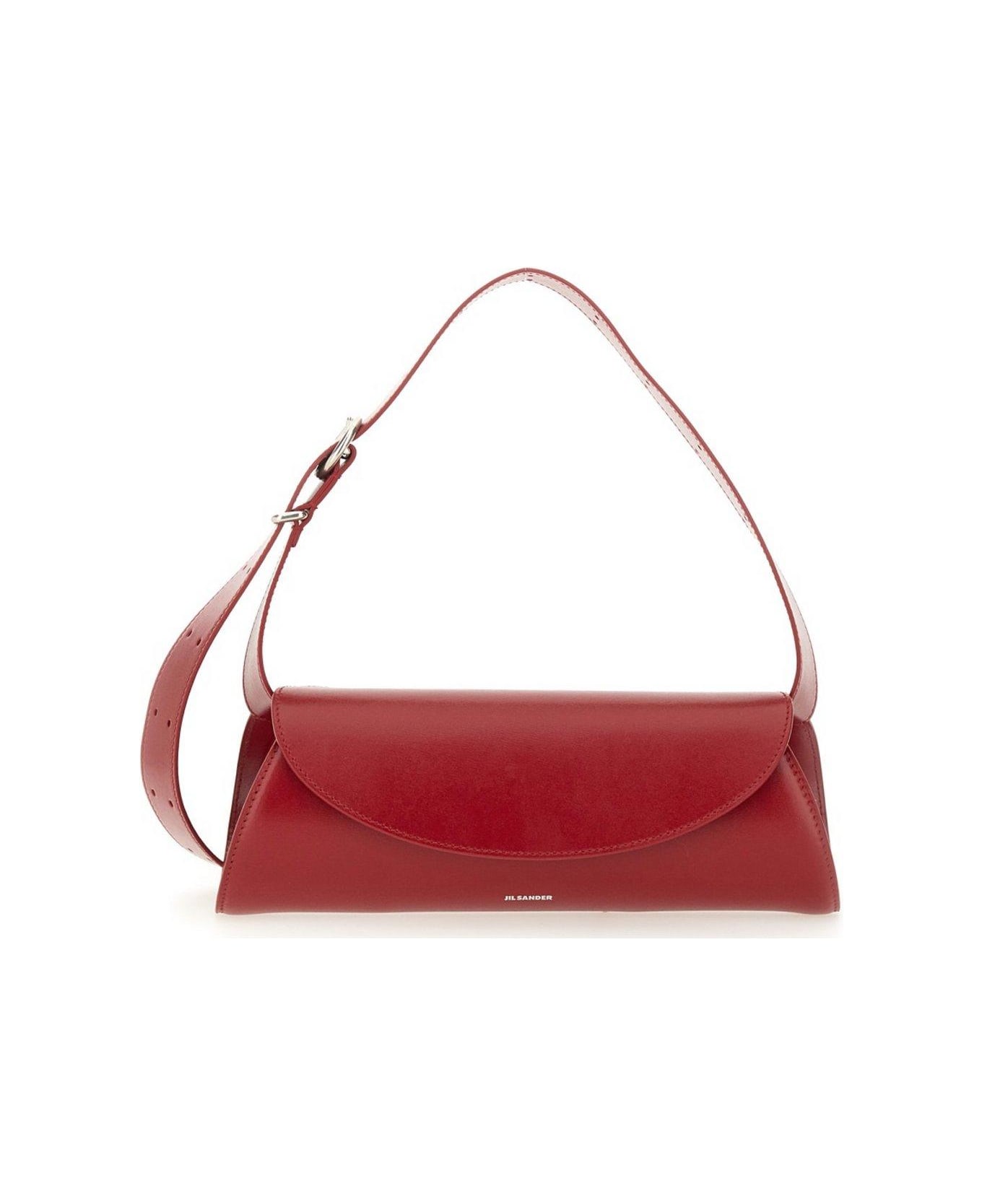 Jil Sander Cannolo Logo Embossed Small Tote Bag - RED
