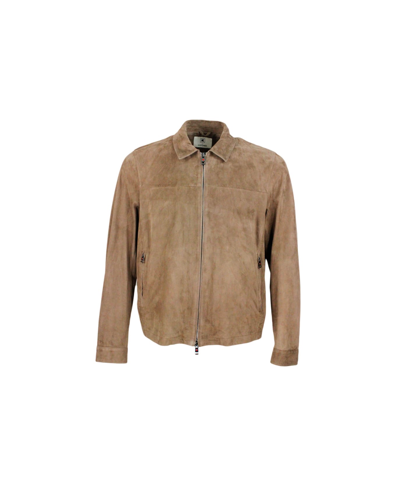 Kired Lightweight Unlined Jacket In Very Soft Suede With Shirt Collar And Zip Closure - Beige - dove 