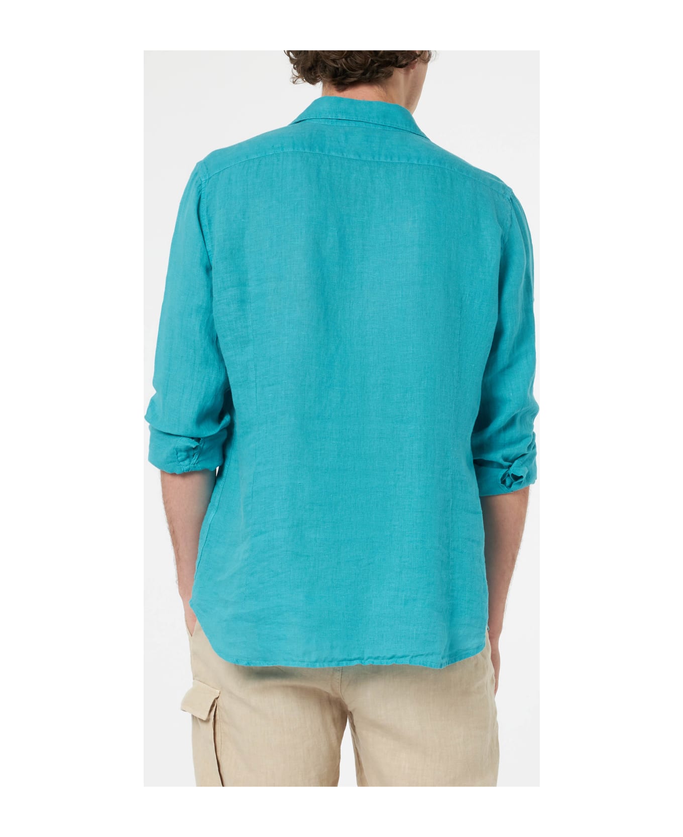 MC2 Saint Barth Man Teal Linen Shirt Pamplona - GREEN