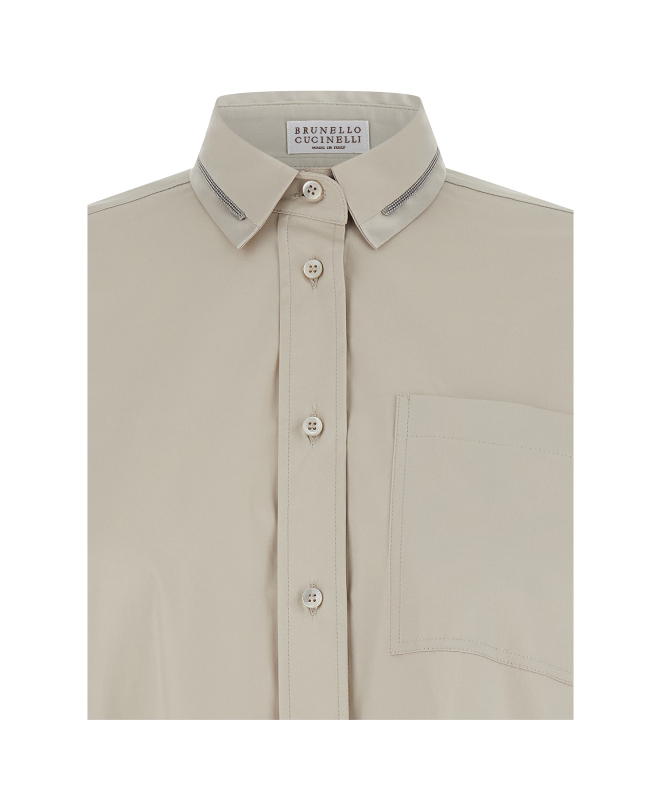 Brunello Cucinelli Grey Crop Shirt With Monile Detail In Cotton Blend Woman - Grey