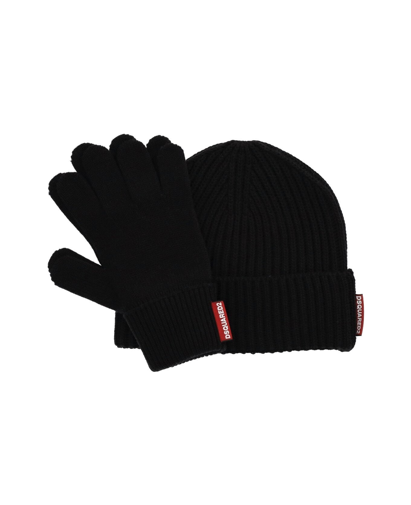 Dsquared2 Warmy Black Beanie+gloves Set - BLACK