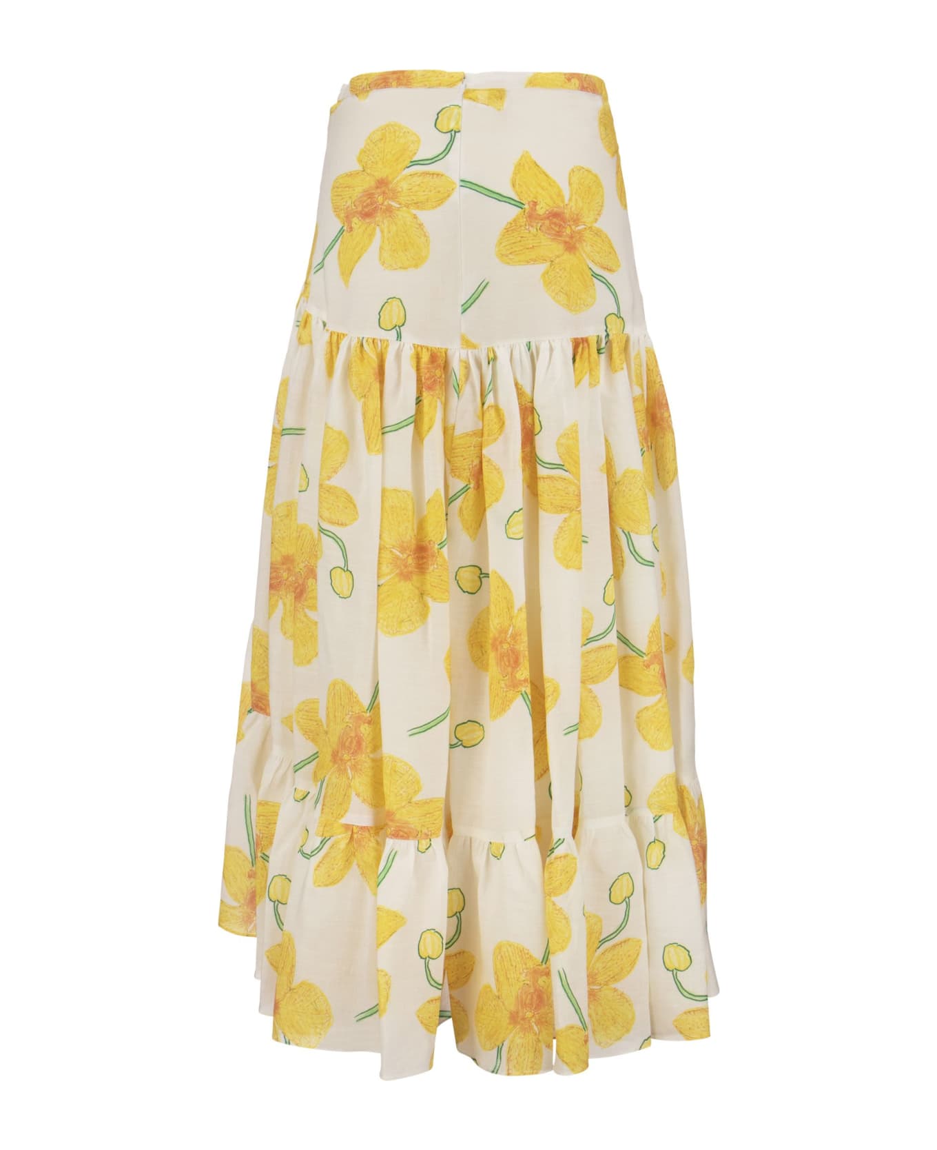 Marni Ramie Skirt With Orchid Print - White