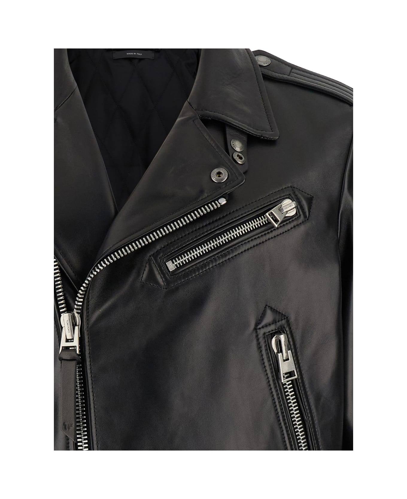 Tom Ford Black Asymmetric Biker Jacket In Leather Man - Black