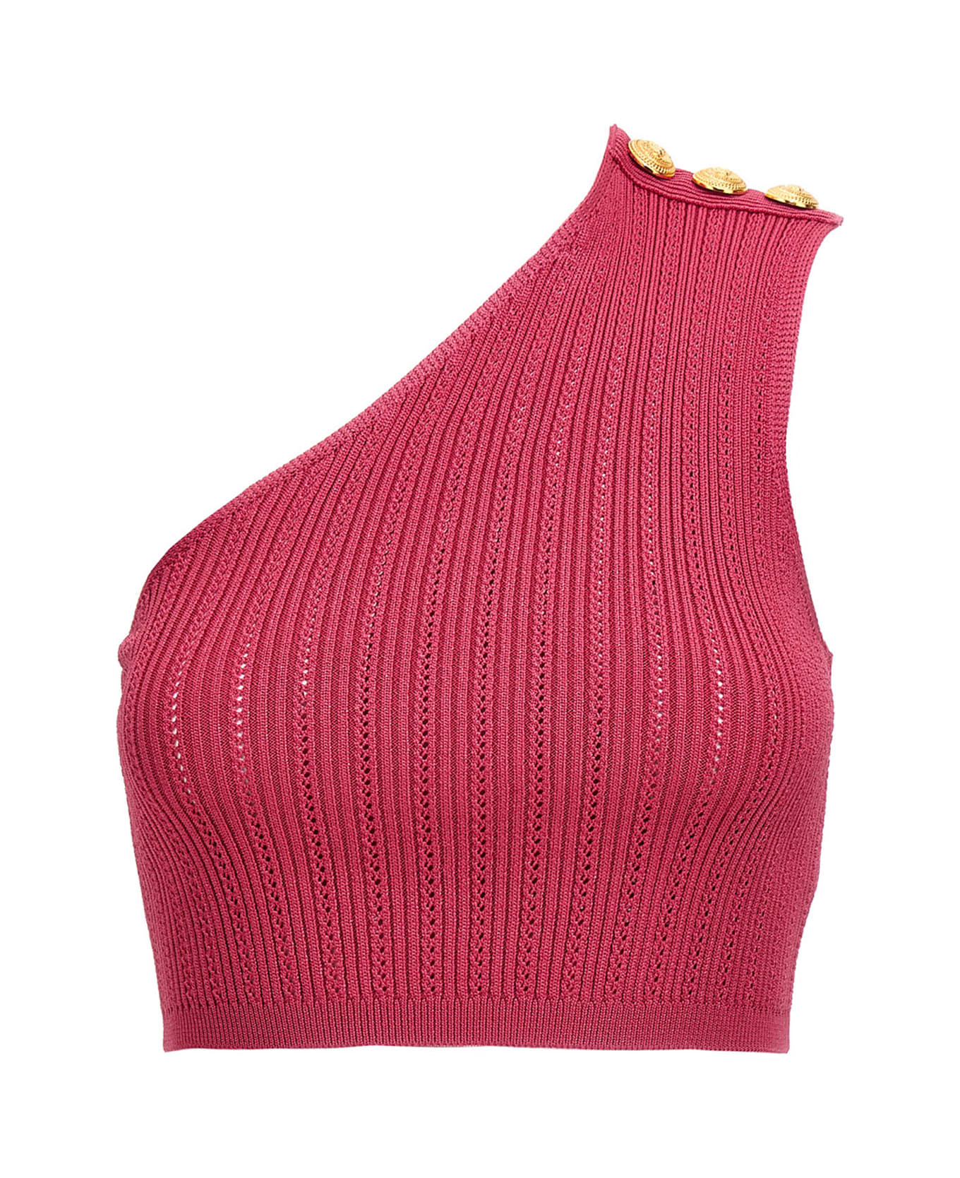 Balmain One Shoulder Ribbed Knit Top - Fuchsia