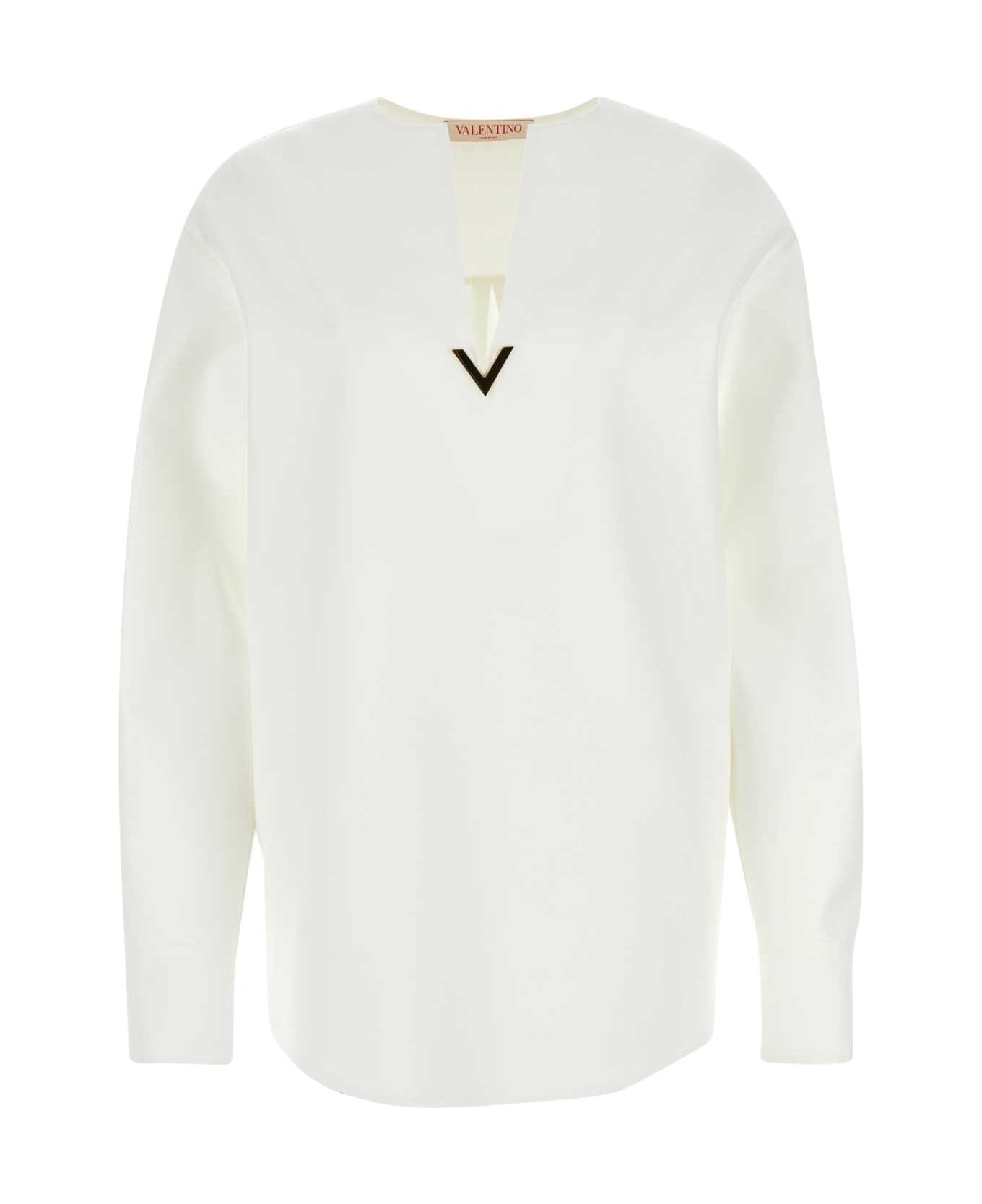Valentino Garavani White Cotton Blend Blouse - BIANCO