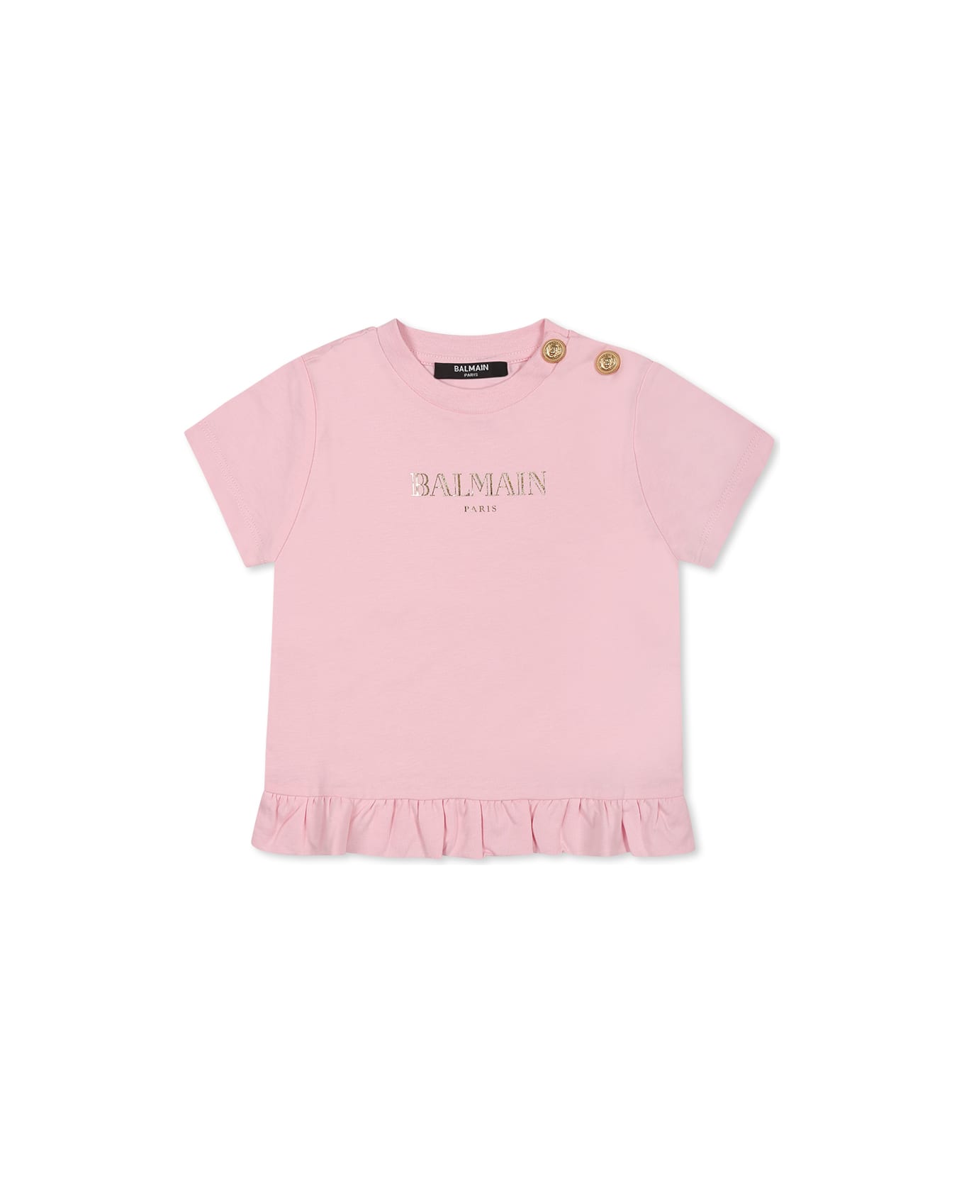 Balmain Pink T-shirt For Baby Girl With Gold Logo - Pink