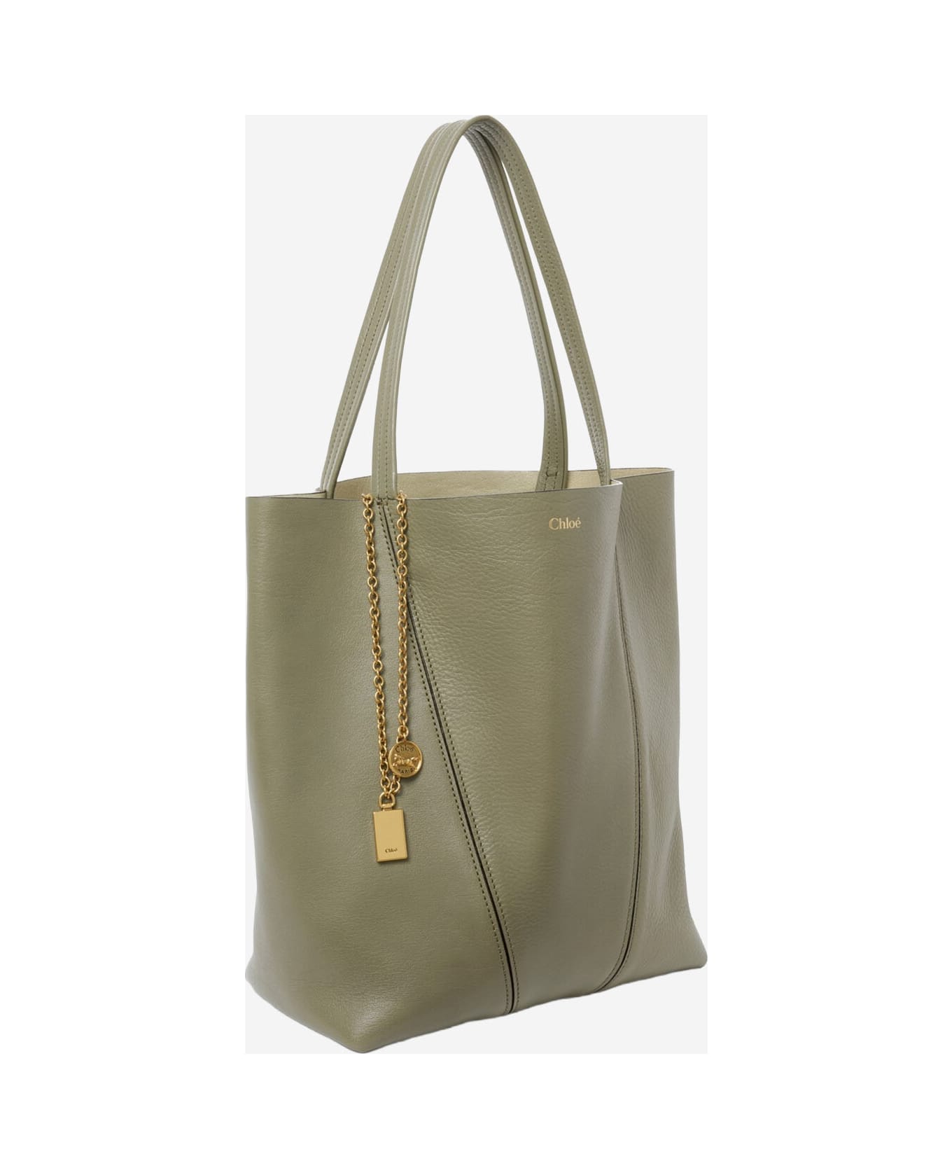 Chloé Spin Tote Bag In Maroon Leather - Green