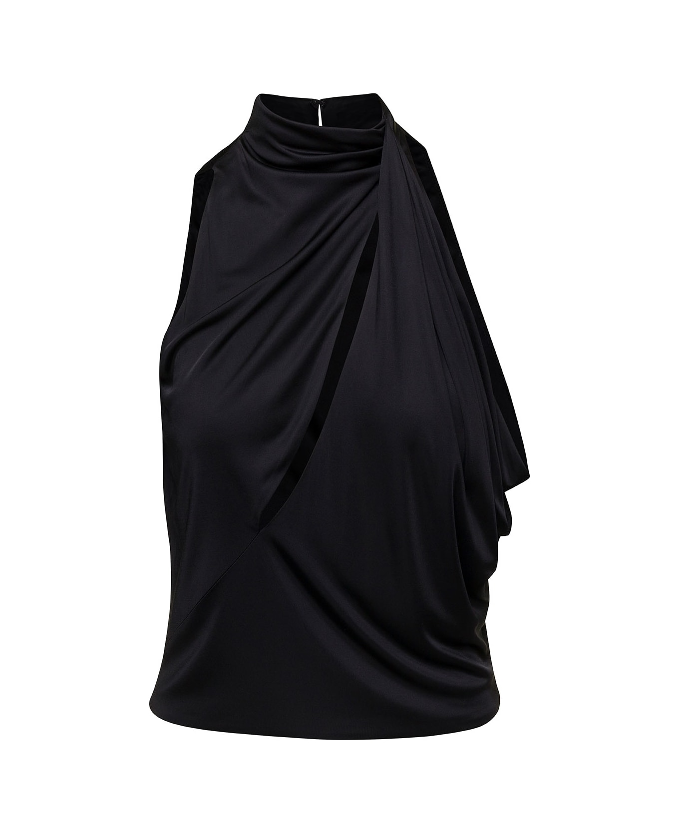 Versace Black Halterneck Top With Diagonal Cut-out In Viscose Woman - Black トップス