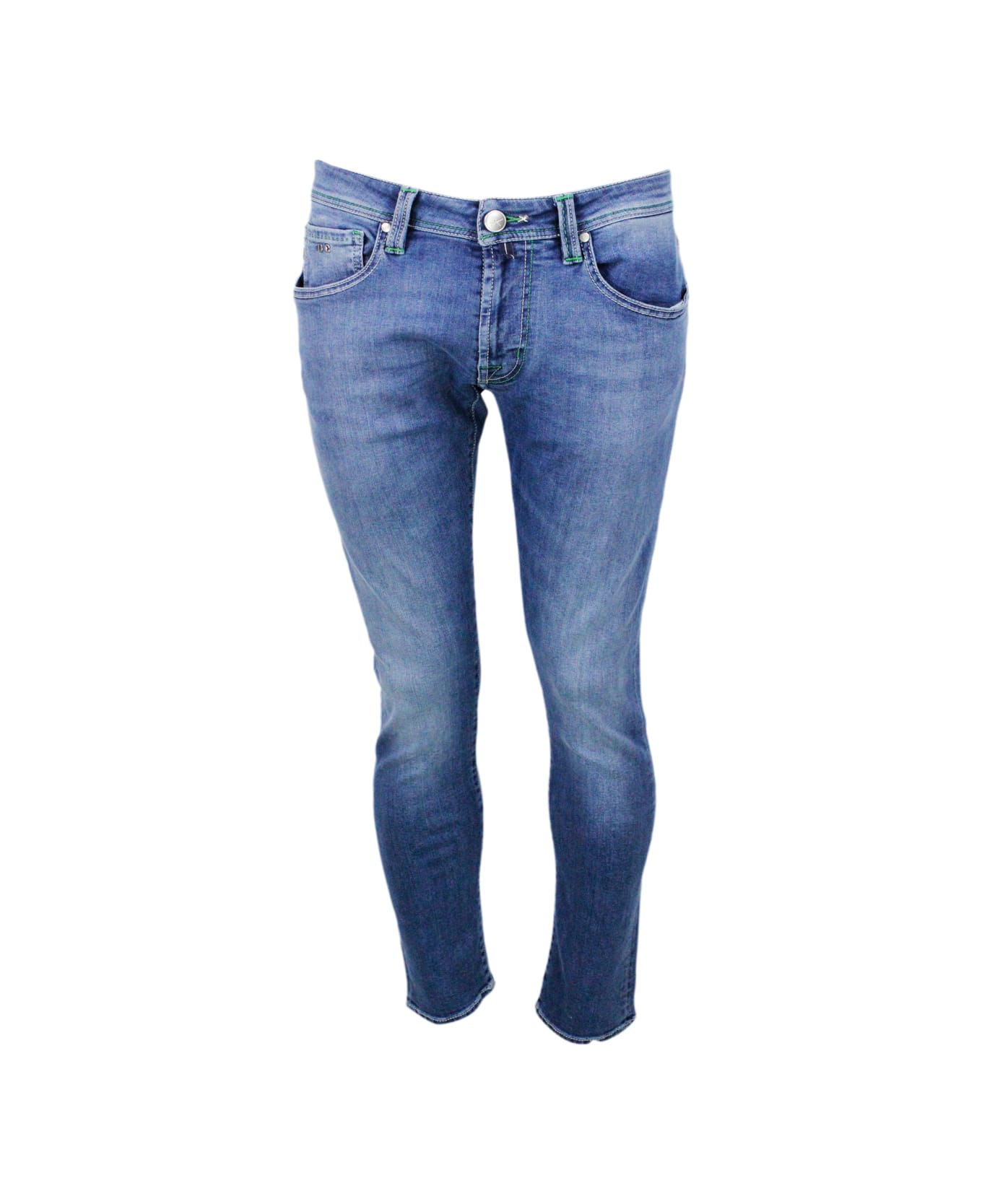 Sartoria Tramarossa Leonardo Zip Montecarlo Trousers In 5-pocket Super Stretch Selvedge Denim With Tone-on-tone Tailored Stitching And Leather Tag And Zip Closure - Denim