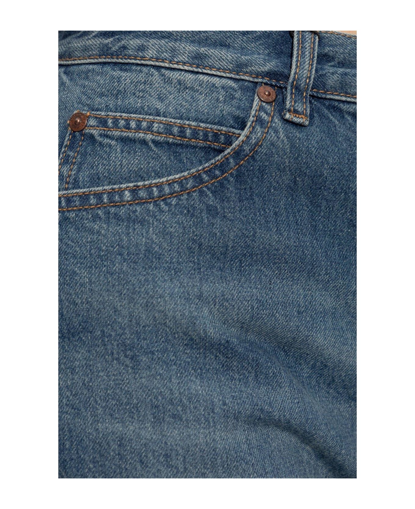 Victoria Beckham Relaxed Curved Frayed Hem Jeans - VINTAGE INDIGO デニム