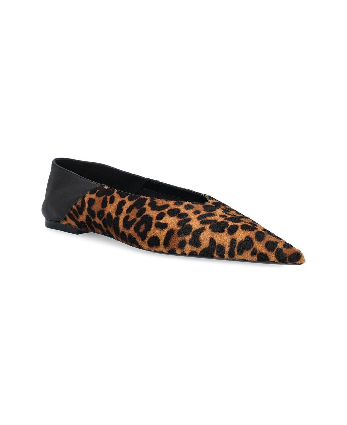 Saint Laurent All-over Patterned Pointed Toe Flat Shoes - Marrone