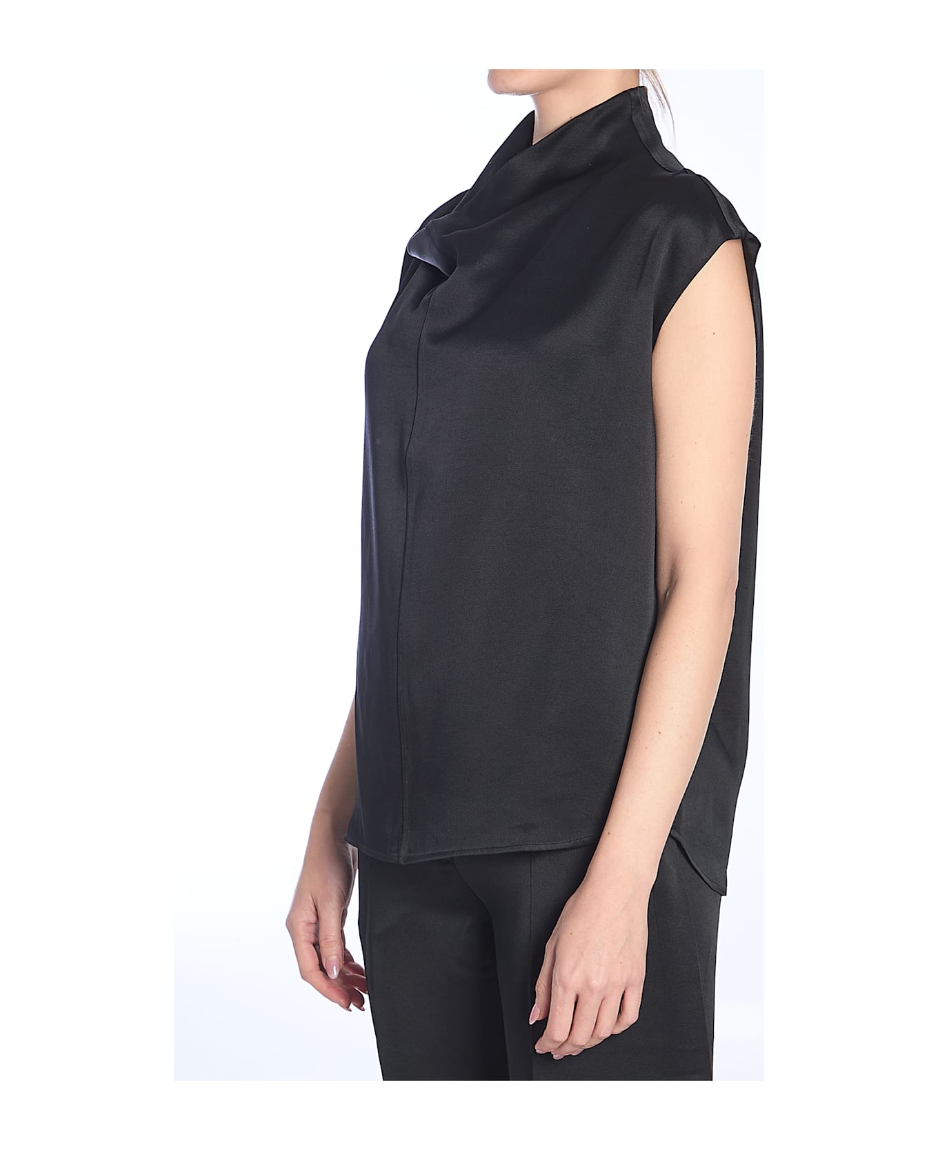 Totême Black Collared Sleeveless Top - Black