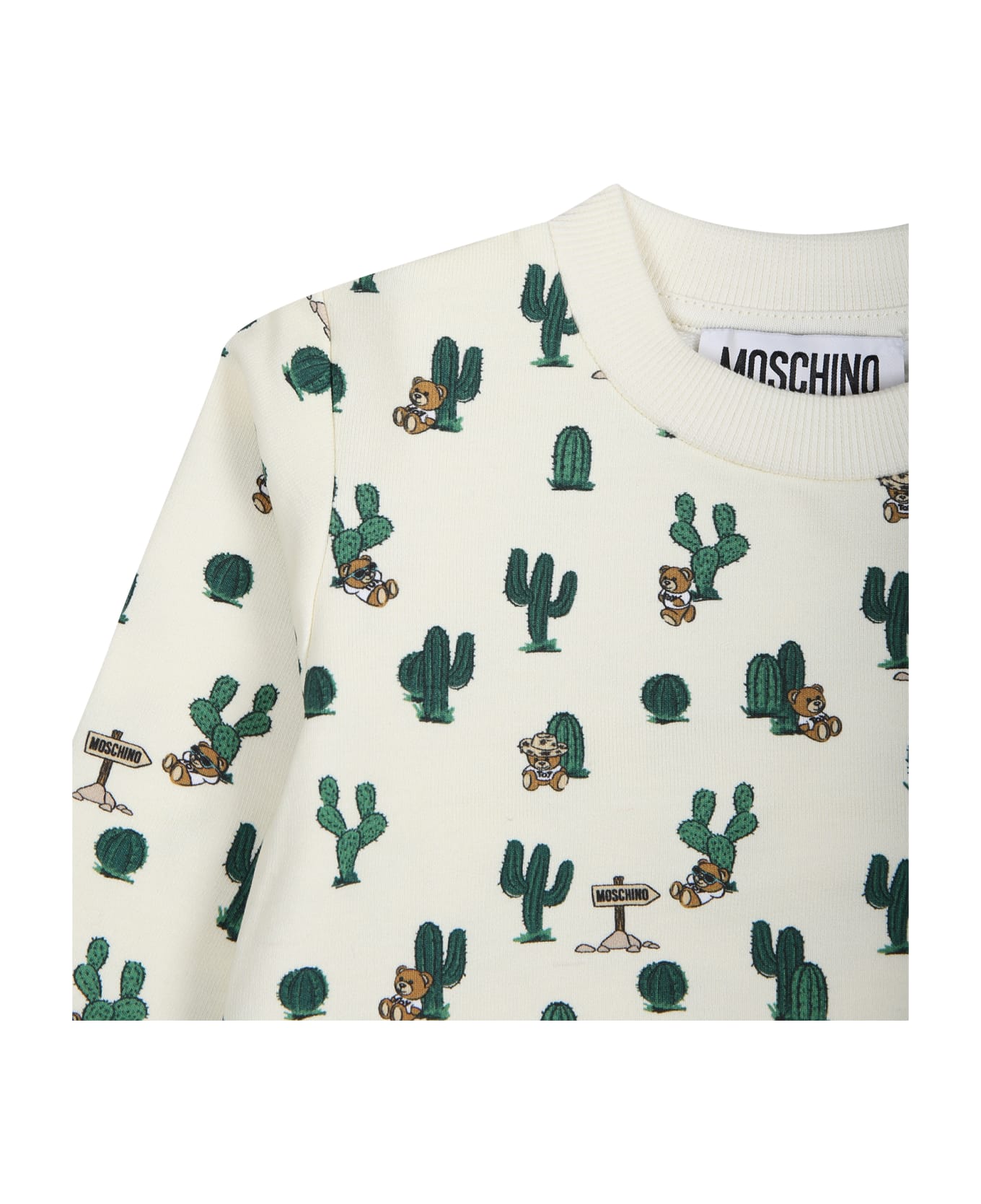 Moschino Ivory Sweatshirt For Baby Boy With Teddy Bear And Cactus - Ivory ニットウェア＆スウェットシャツ