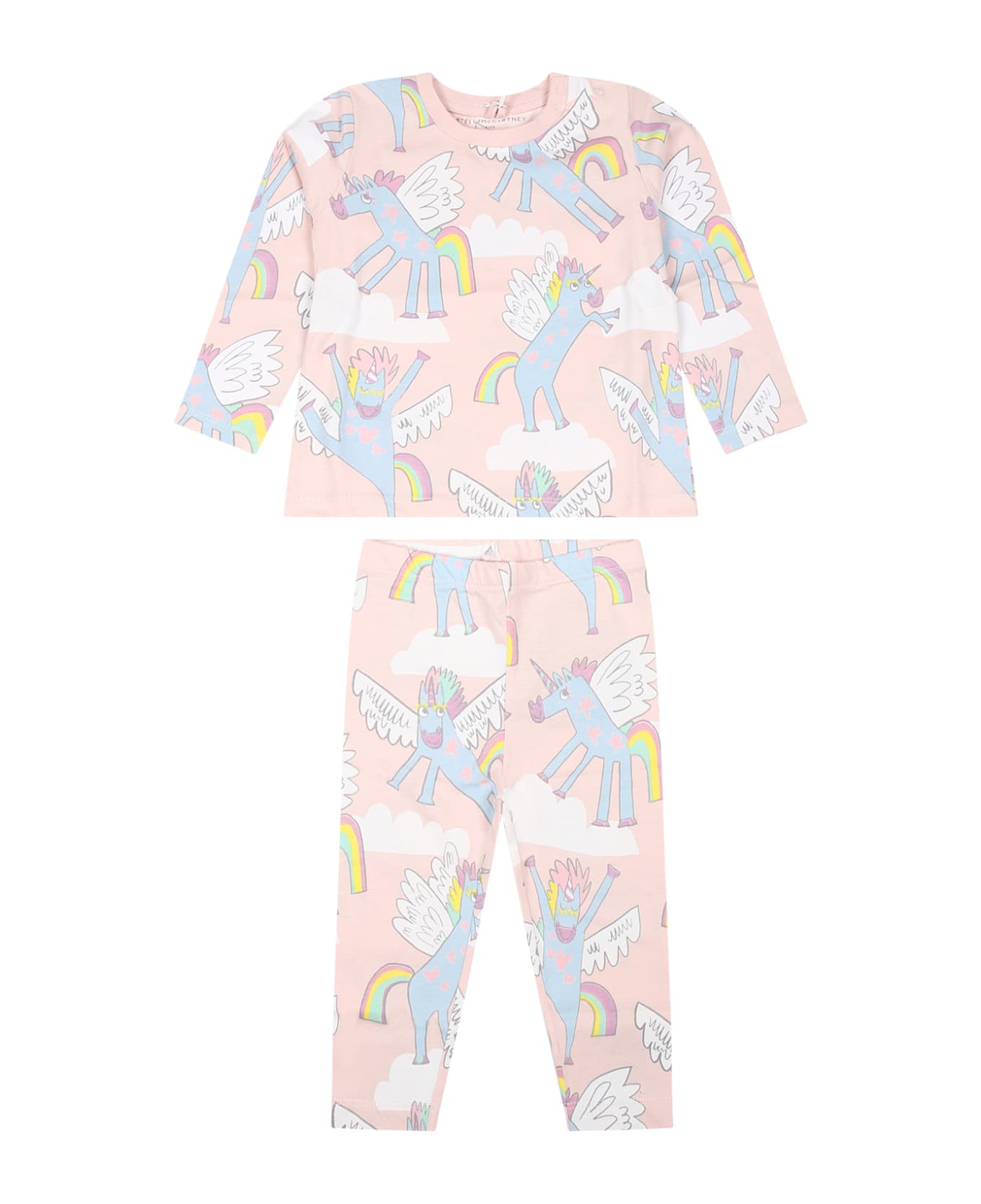 Stella McCartney Kids Pink Suit For Baby Girl With Unicorn - Pink