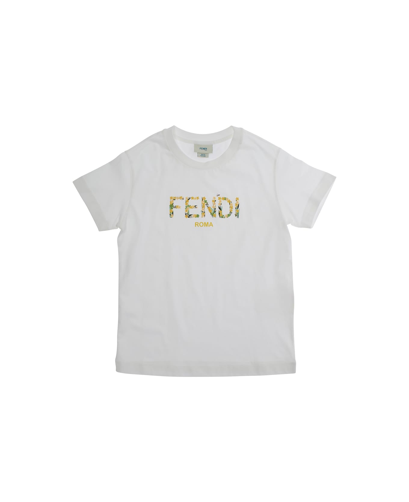 Fendi White Crewneck T-shirt With Logo Lettering On The Front In Cotton Jersrey Girl - White