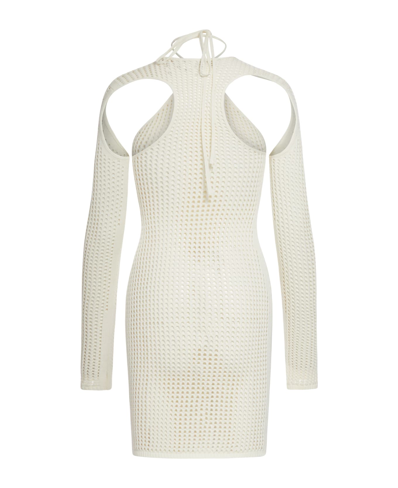 ANDREĀDAMO Fishnet Knit Halter Neck Mini Dress With - Ivory