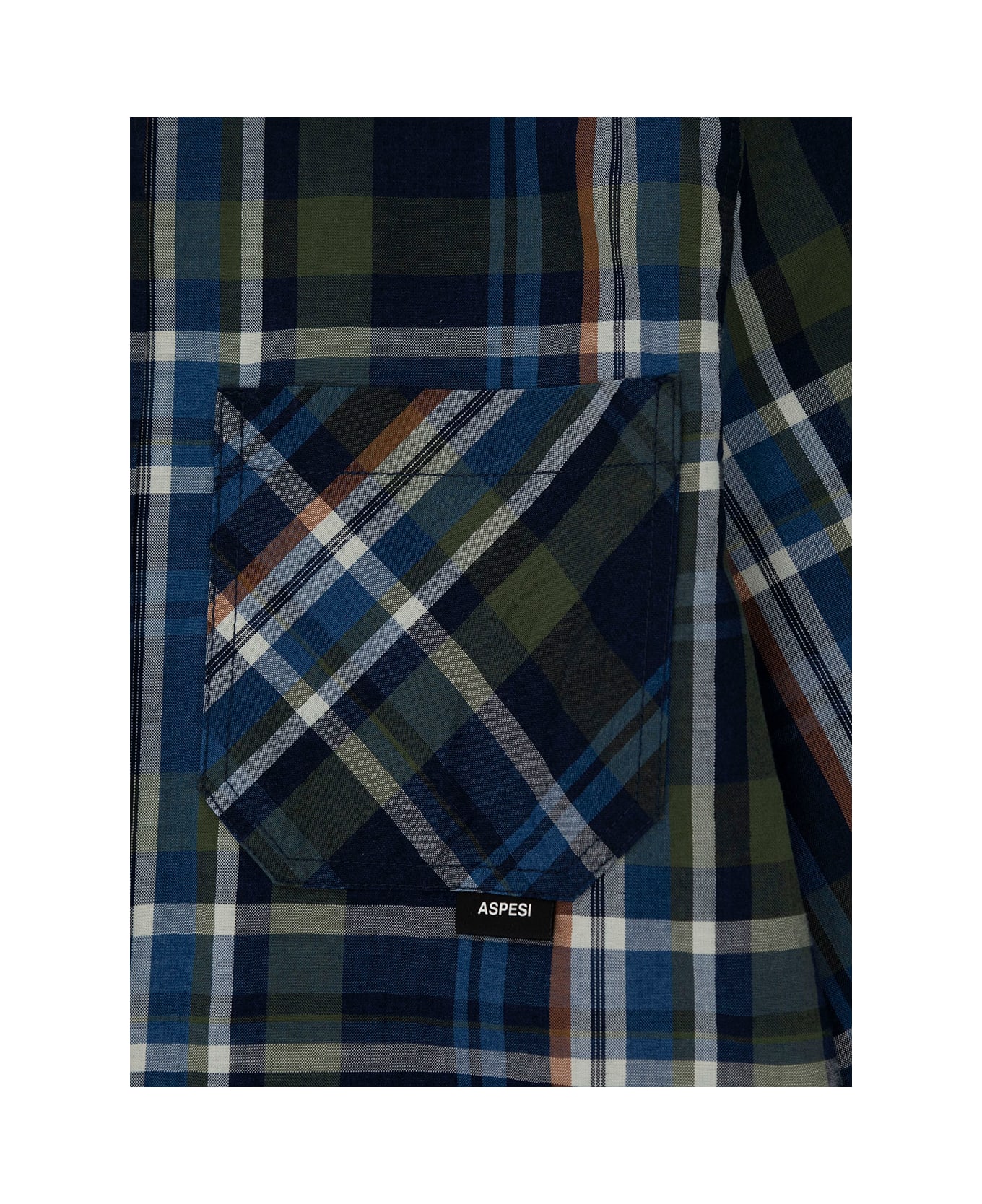 Aspesi Blue And Green Shirt With Check Motif In Cotton Boy - Blu シャツ