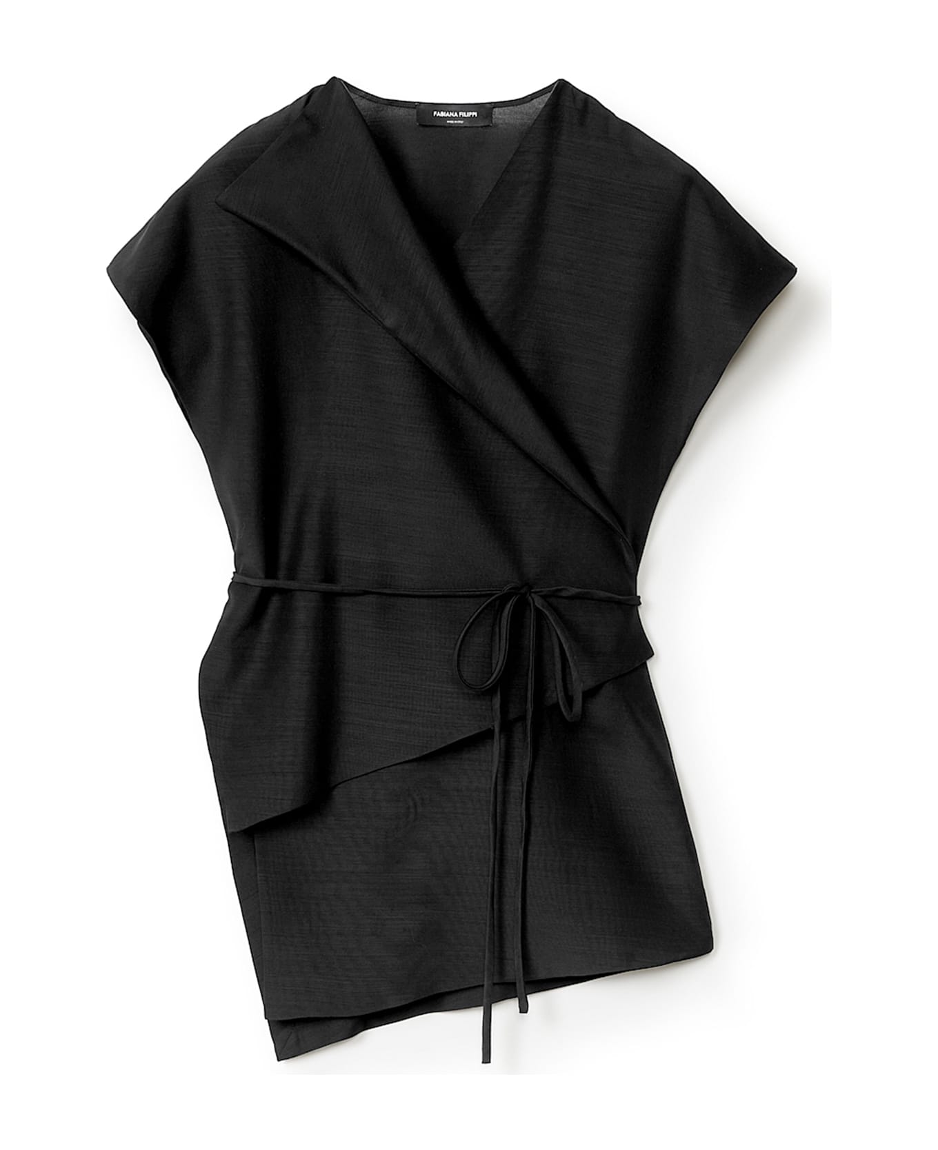 Fabiana Filippi Black Crossover Top In Wool And Silk - NERO Tシャツ