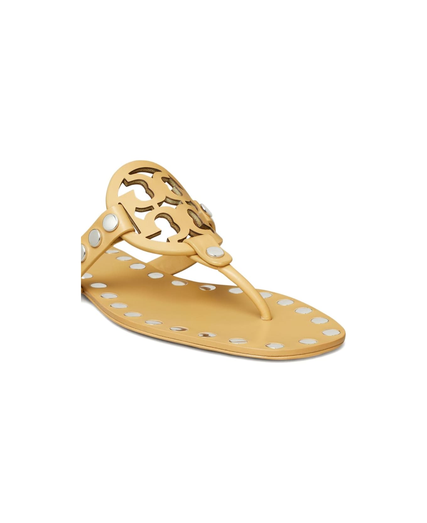 Tory Burch Studded Miller Leather Flat Sandals - Beige