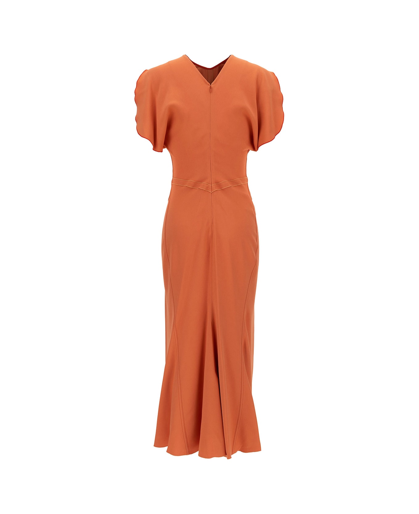Victoria Beckham Midi Orange Dress With Gathered Waist In Viscose Blend Woman - Orange