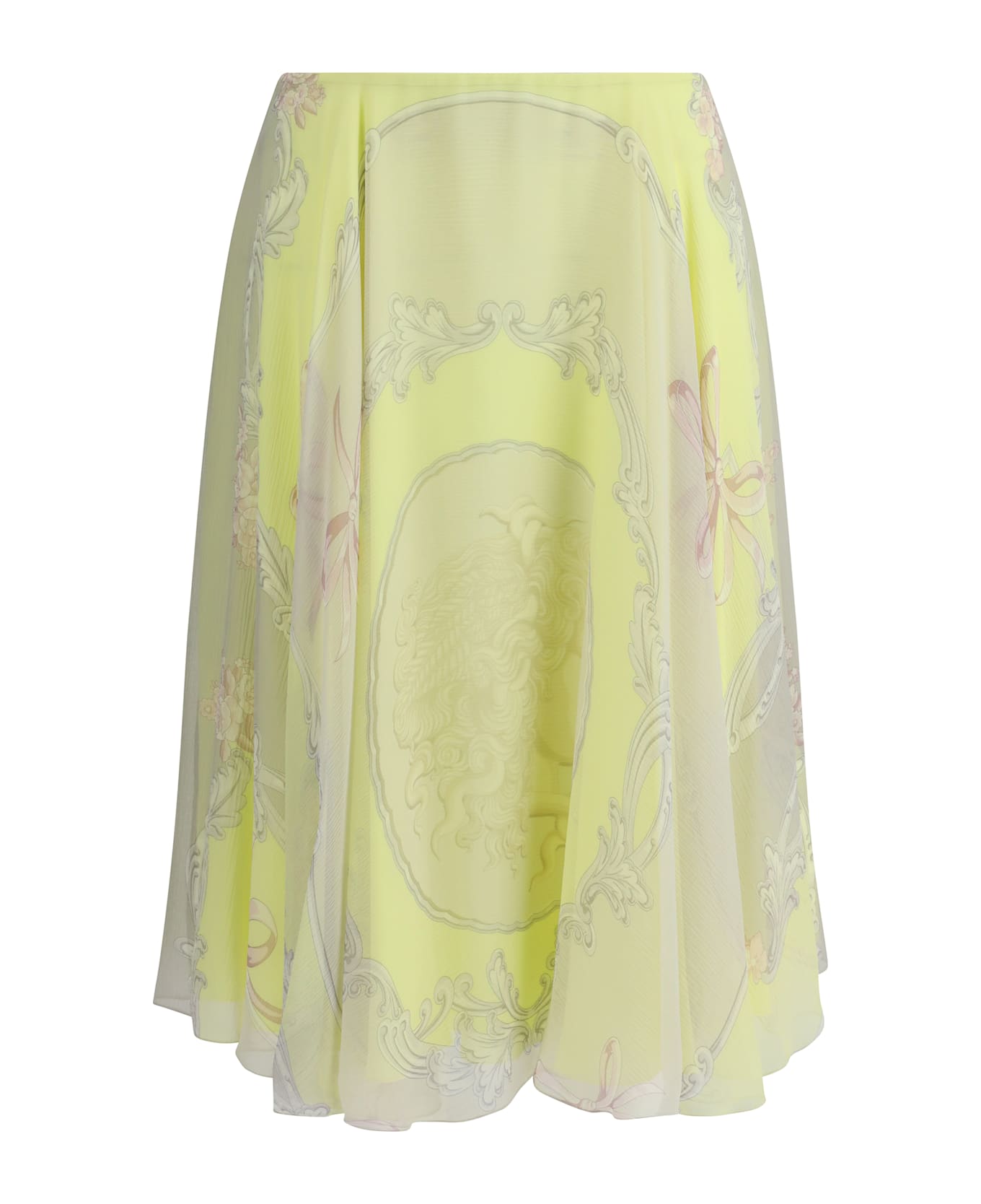 Versace Medusa Midi Skirt - Pale Yellow / Light Grey