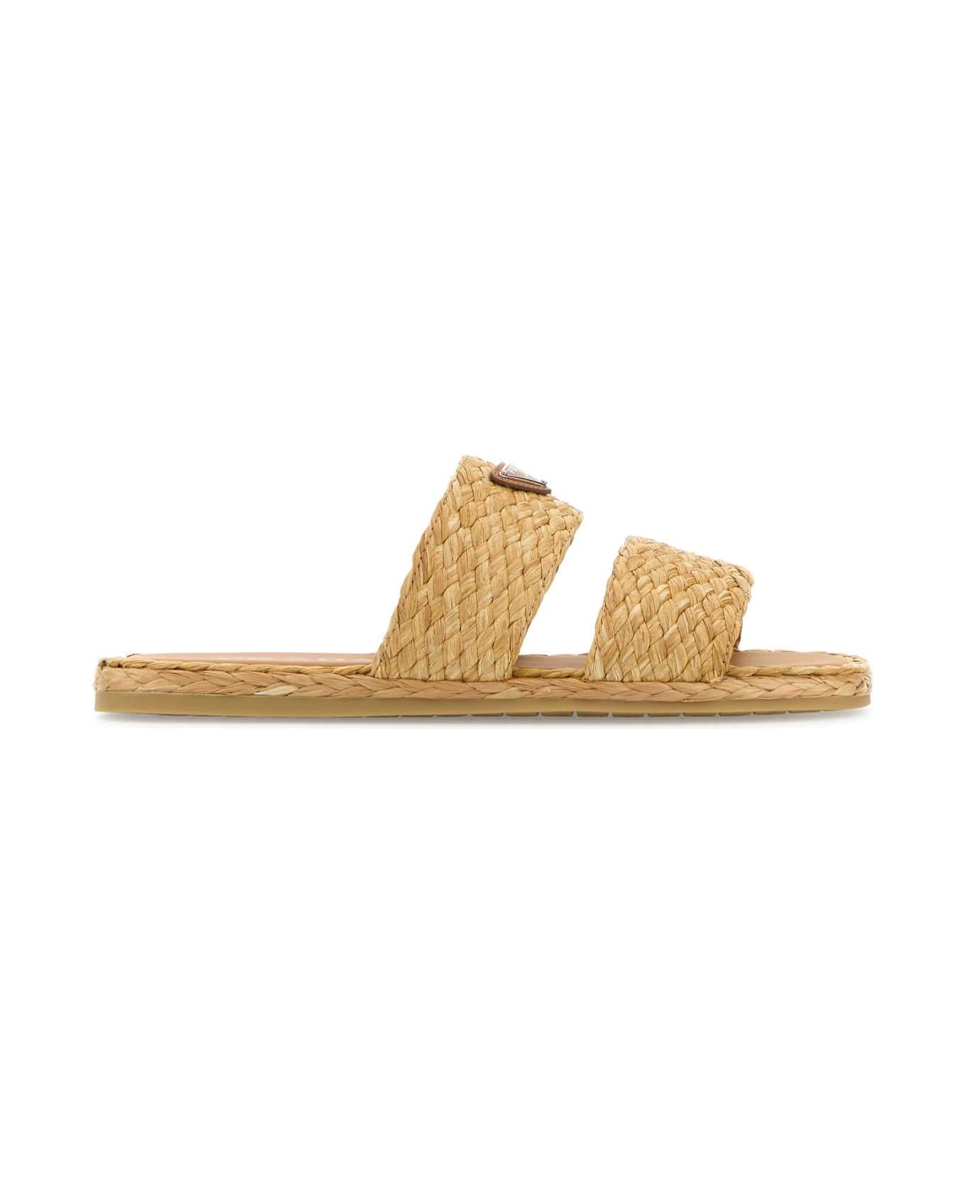 Prada Raffia Slippers - NATURALE