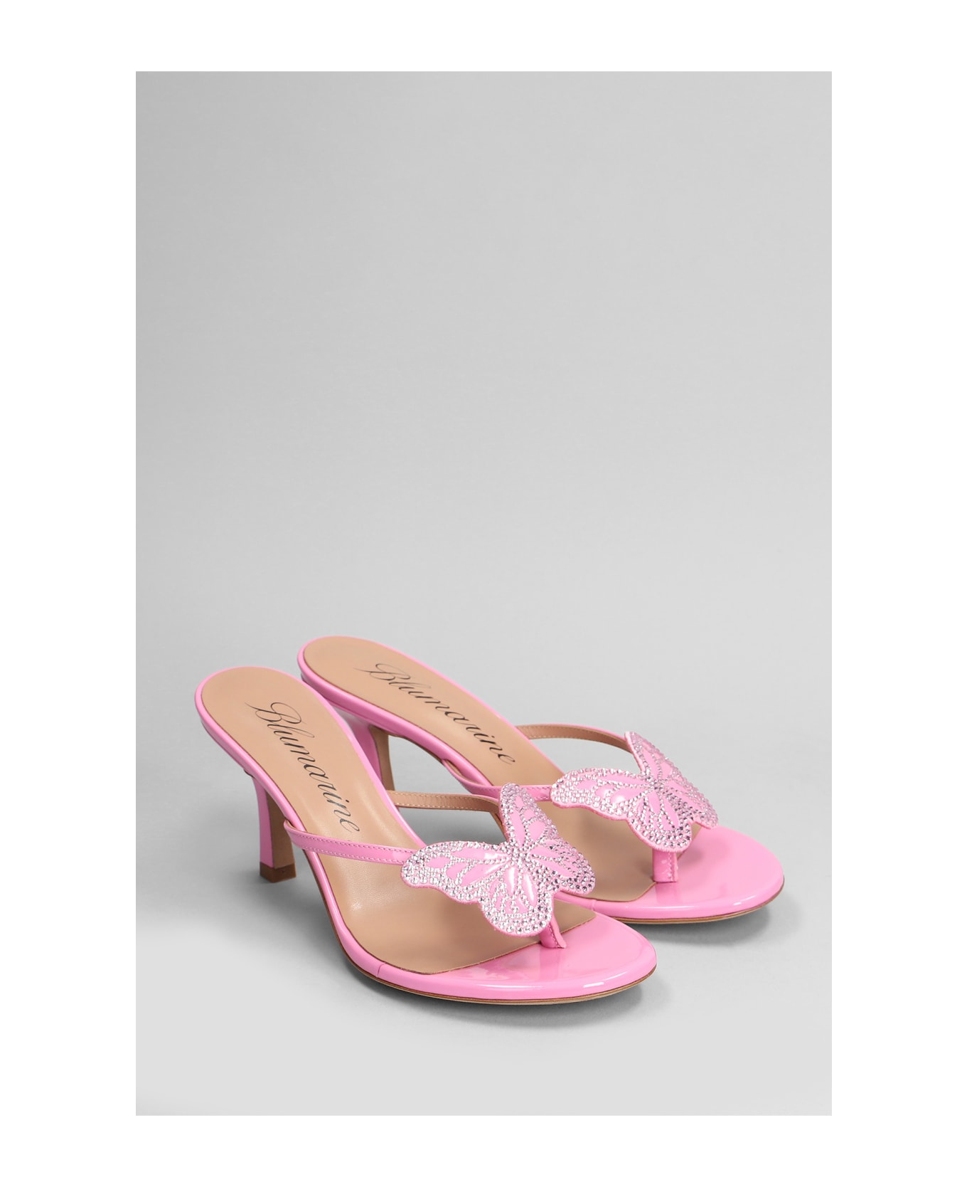 Blumarine Butterfly Slipper-mule In Rose-pink Patent Leather - rose-pink サンダル