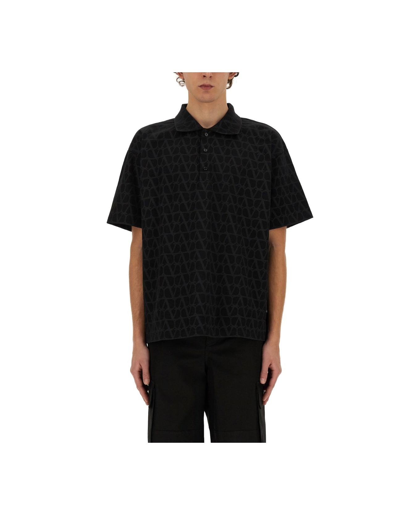 Valentino Polo Shirt With Iconographe Toile Print - BLACK