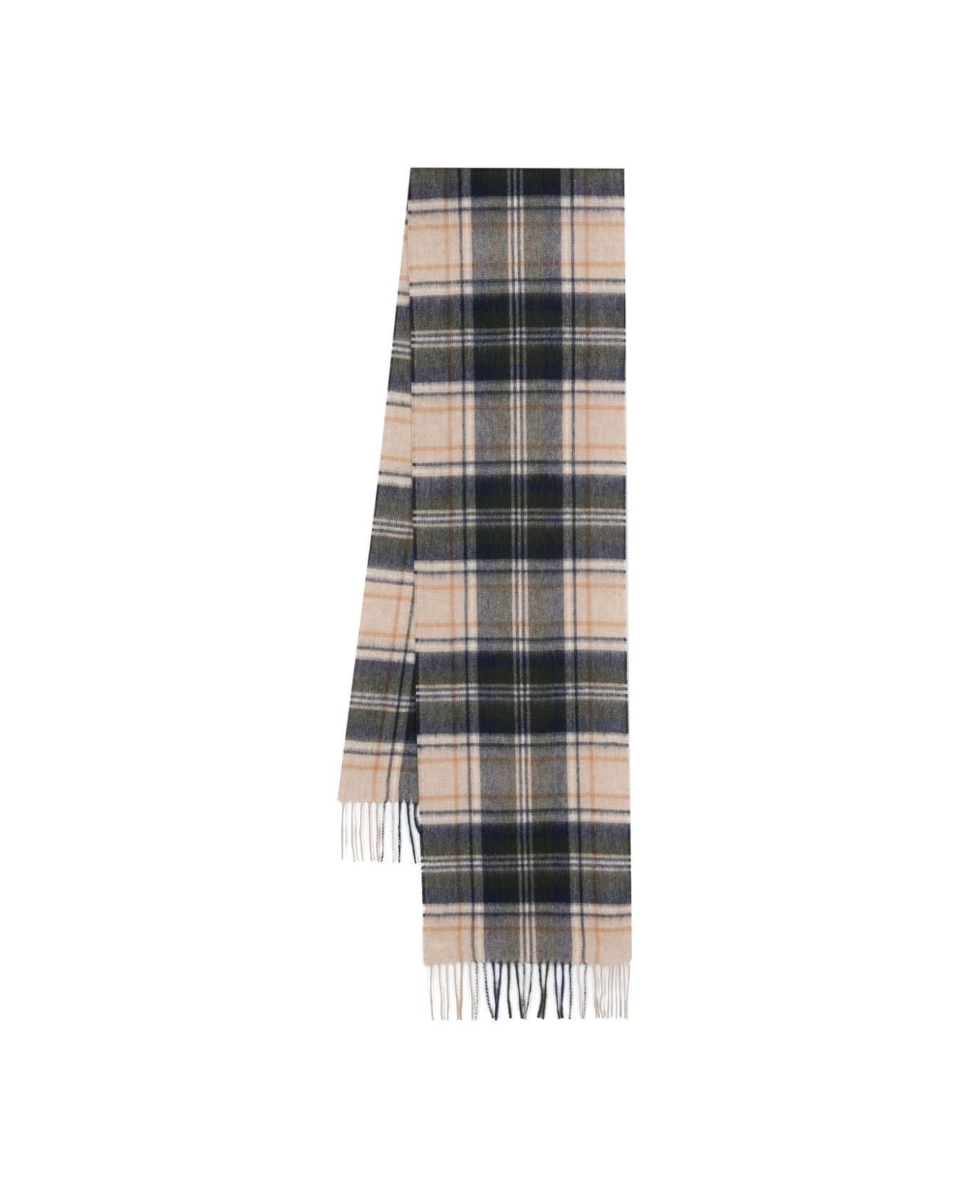 Barbour Tartan Wool And Cashmere Scarf - Sand Beige Plaid