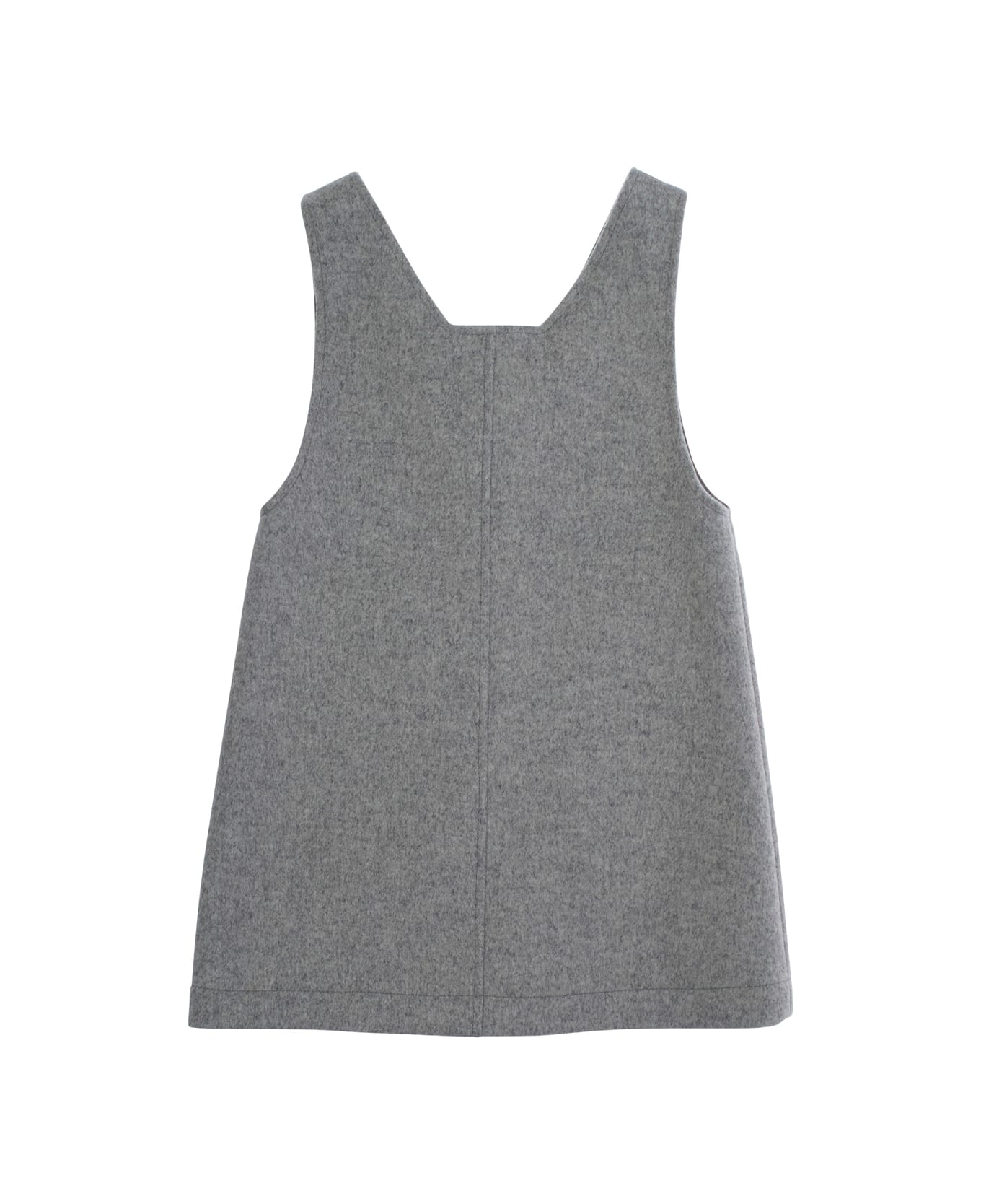 Marni Grey Sleeveless Dress With Logo Embroidery On The Front In Wool Blend Girl - Grey