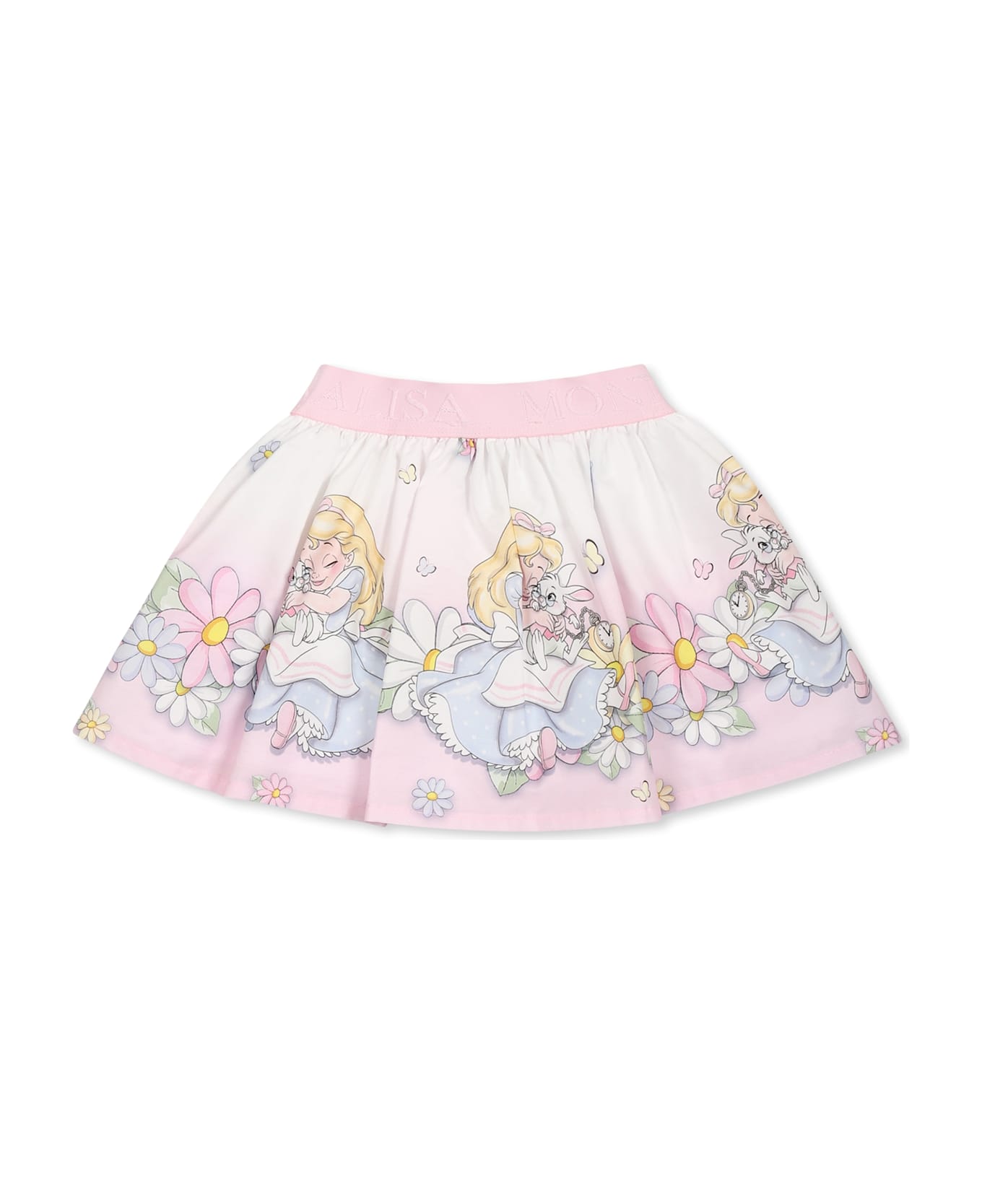Monnalisa Pink Skirt For Baby Girl With Alice In Wonderland Print - Pink