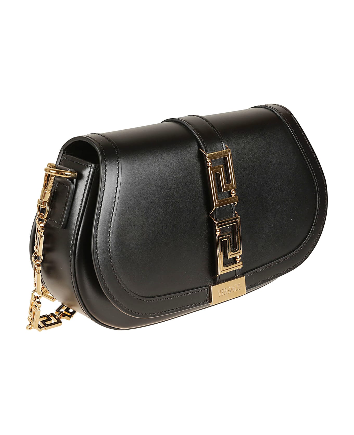 Versace Logo Chain Shoulder Bag - Black