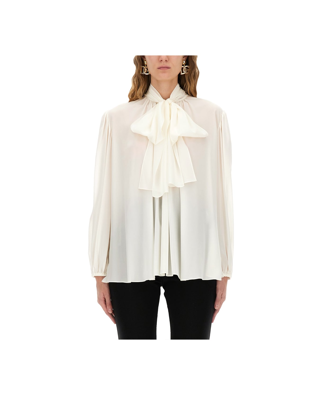 Dolce 
Gabbana Silk Shirt With Scarf - IVORY