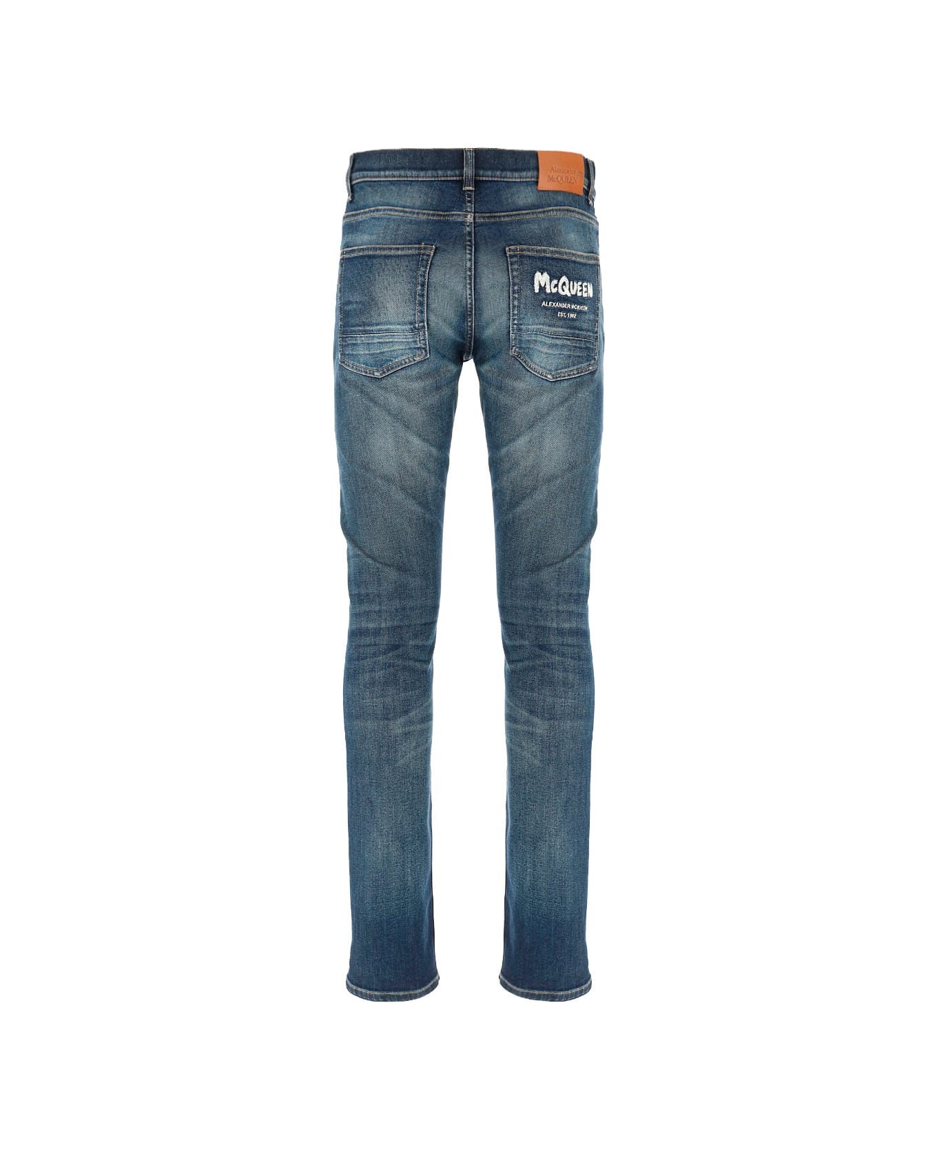 Alexander McQueen Logo Patched 5 Pockets Jeans - Blue Washed デニム