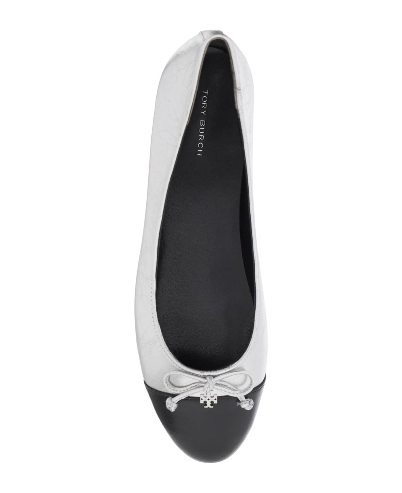 Tory Burch Laminated Ballet Flats With Contrasting Toe - Silver/Black
