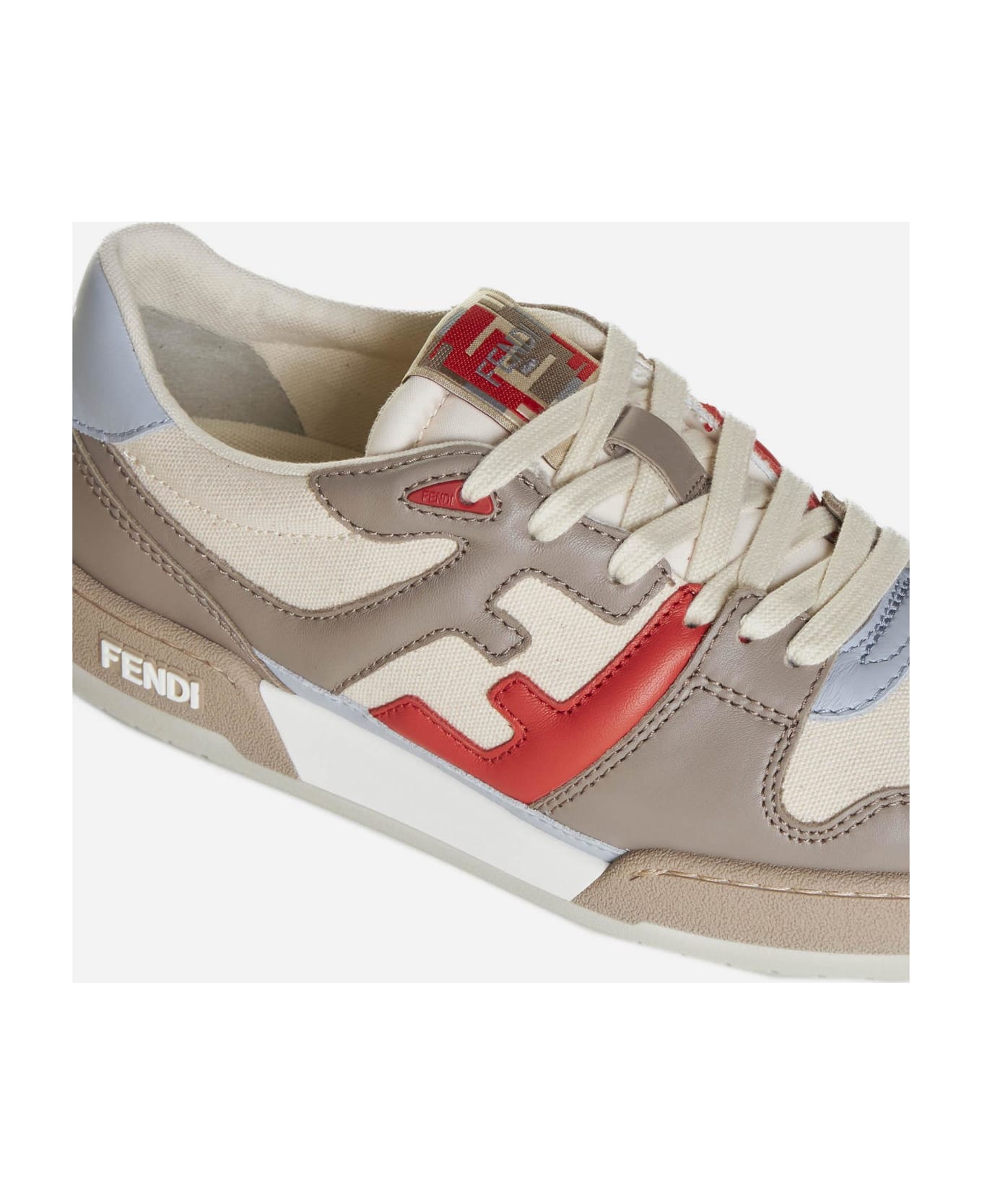 Fendi Match Leather And Fabric Sneakers - Beige