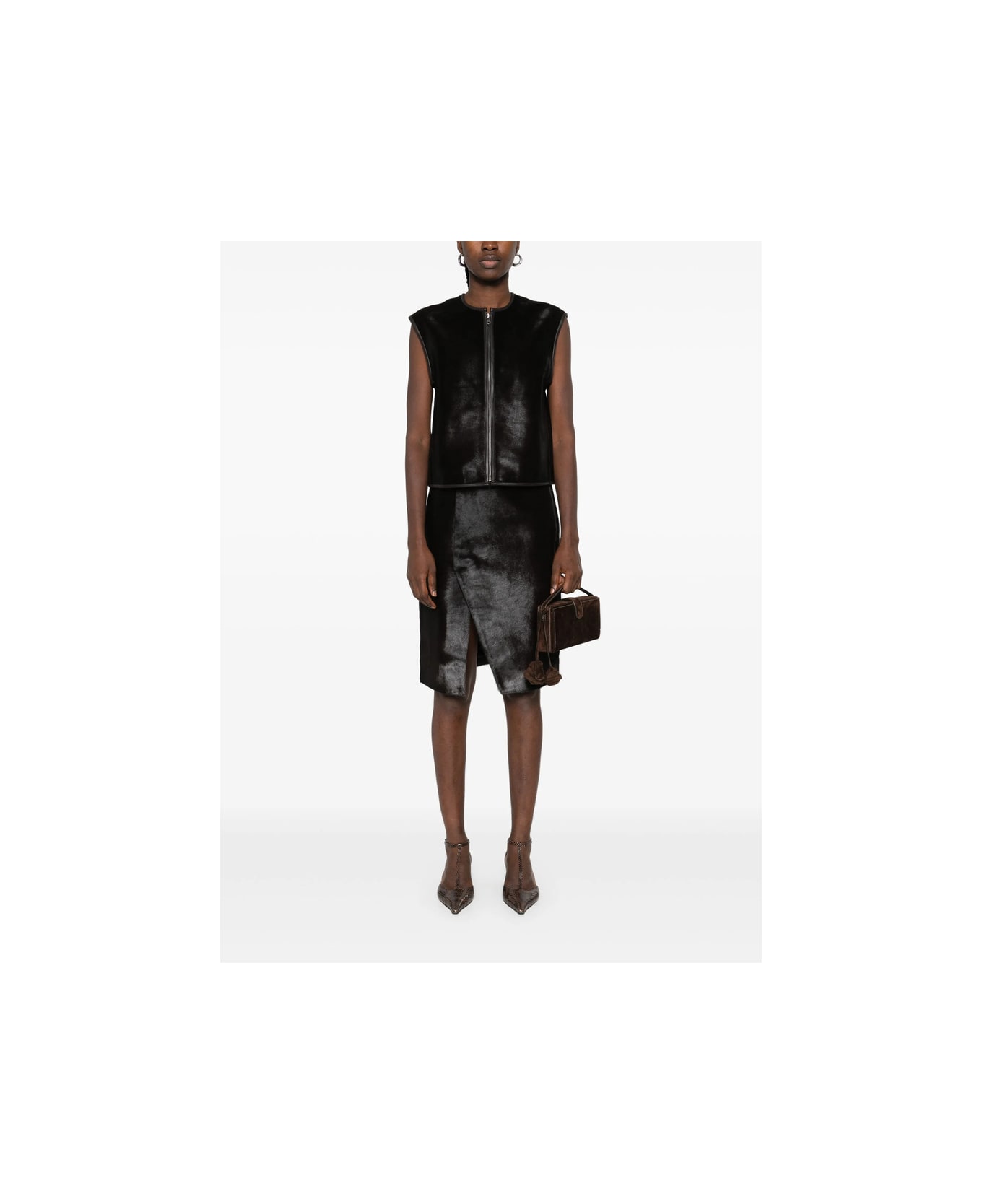 Loulou Studio Leather Waistcoat - BROWN