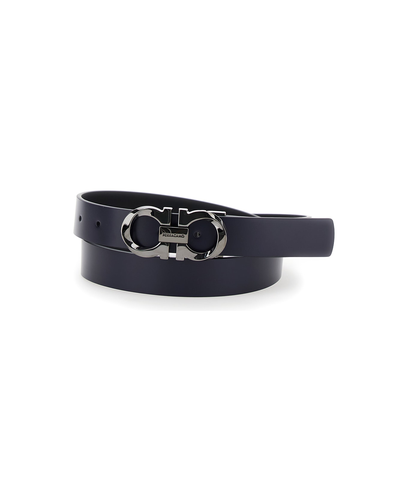 Ferragamo Black And Blue Reversible Belt With Gancini Buckle In Leather Man - blue