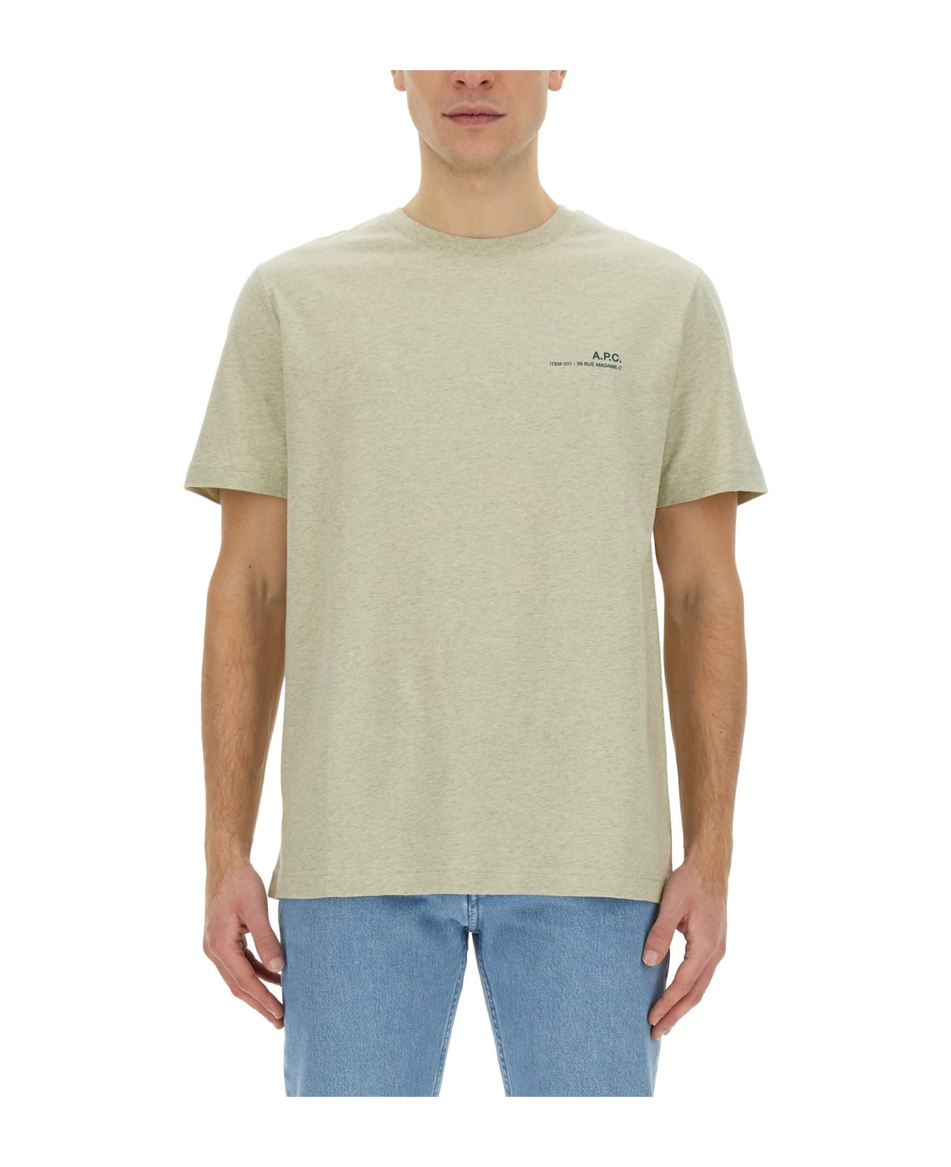 A.P.C. T-shirt With Logo - Pkc Vert Pale Chine シャツ