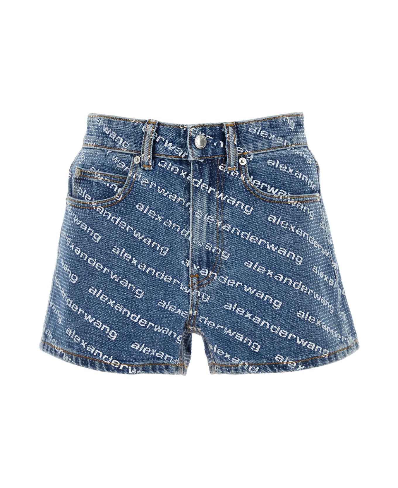 Alexander Wang Printed Denim Shorts - DEEPBLUEWHITE
