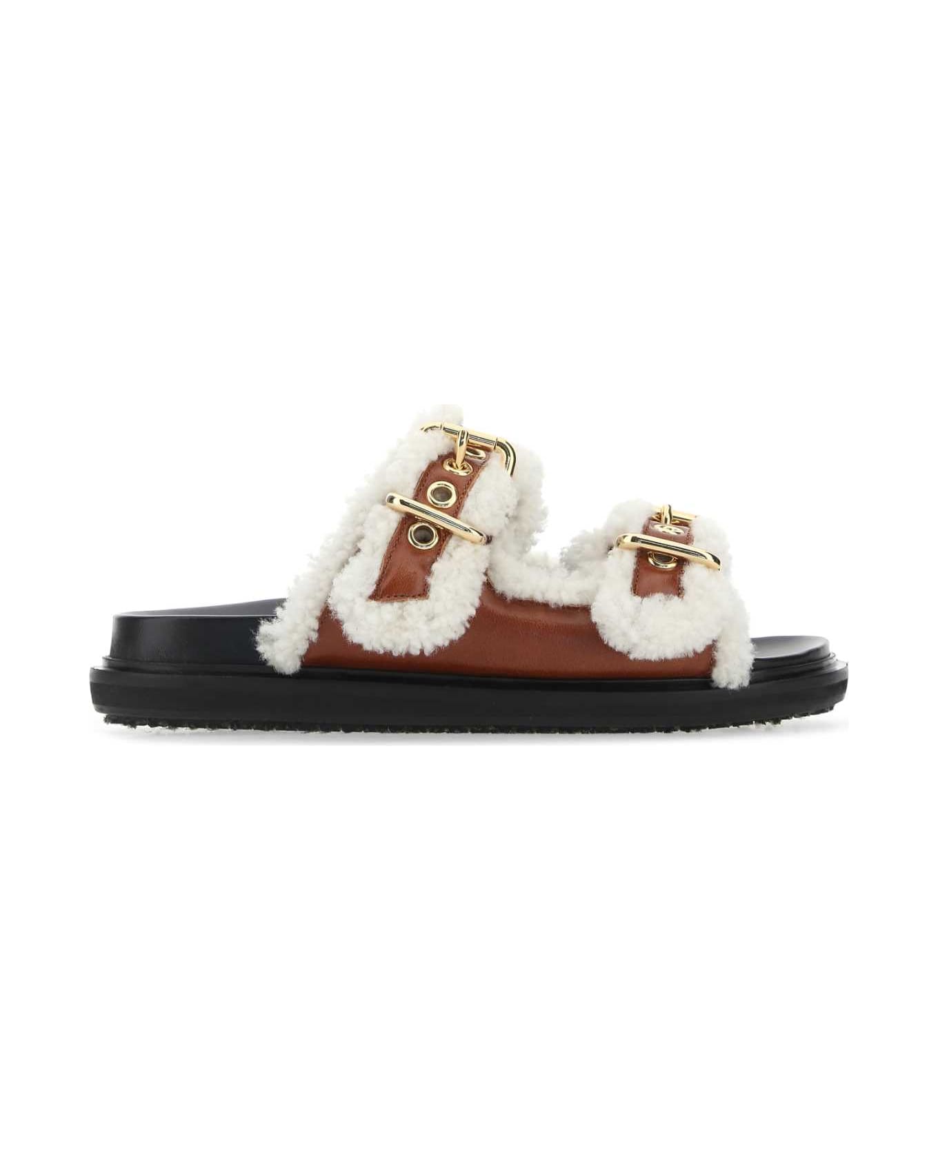 Marni Two-tone Leather And Shearling Fussbett Slippers - ZO268